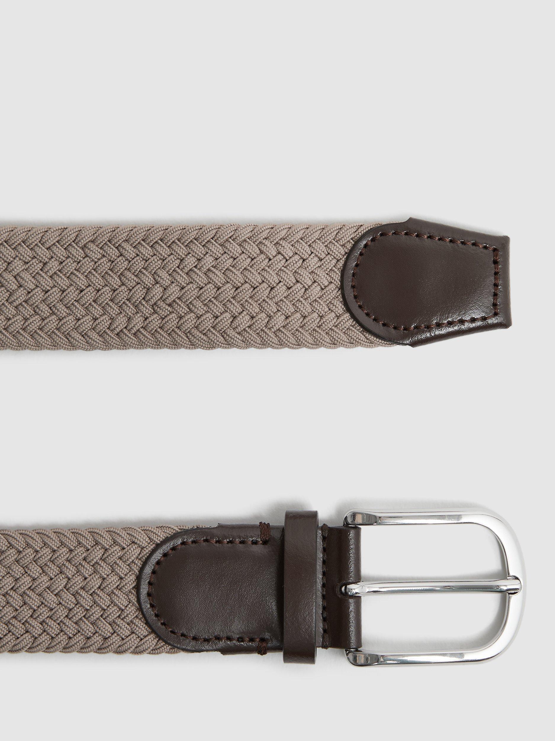 Product image 3 of 4, which shows Reiss Elmont Woven Belt, Stone, 28R