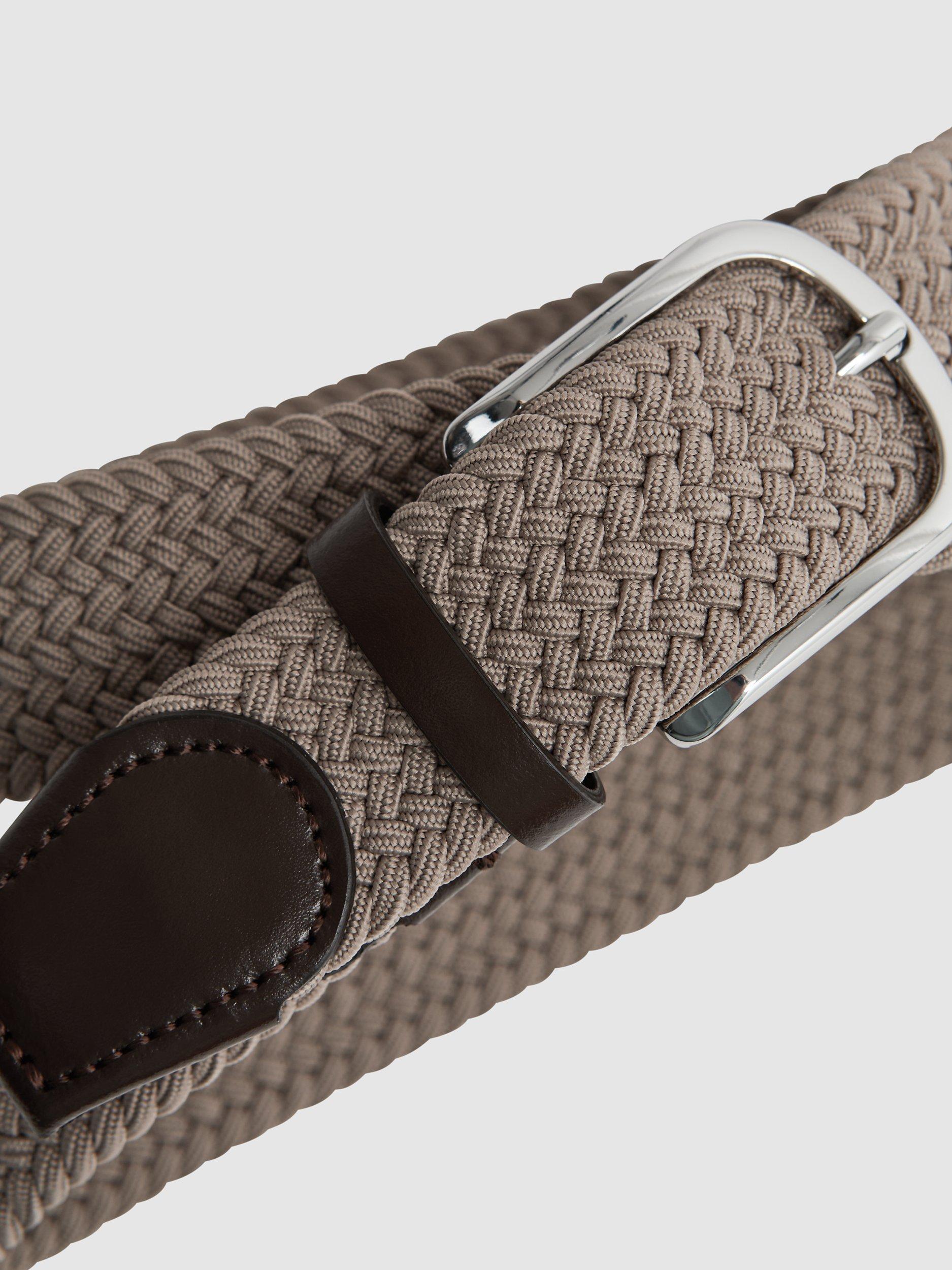 Product image 4 of 4, which shows Reiss Elmont Woven Belt, Stone, 28R