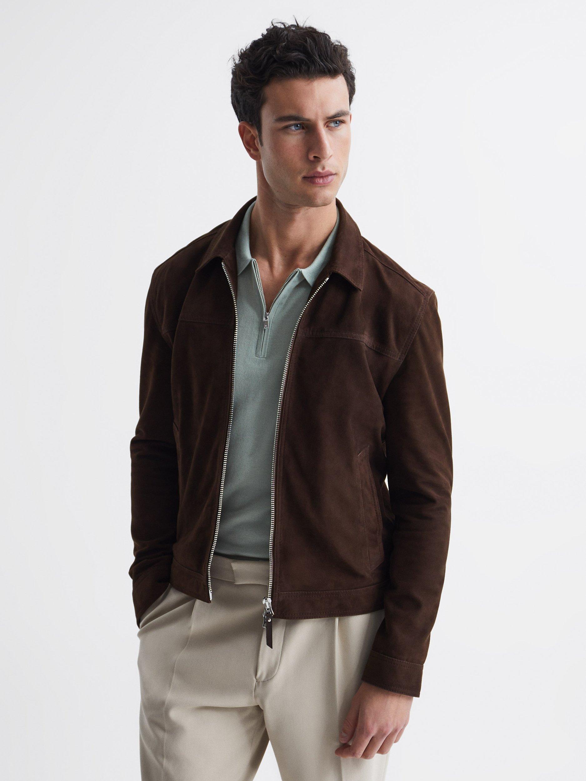 Reiss Riley Suede Jacket, Chocolate
