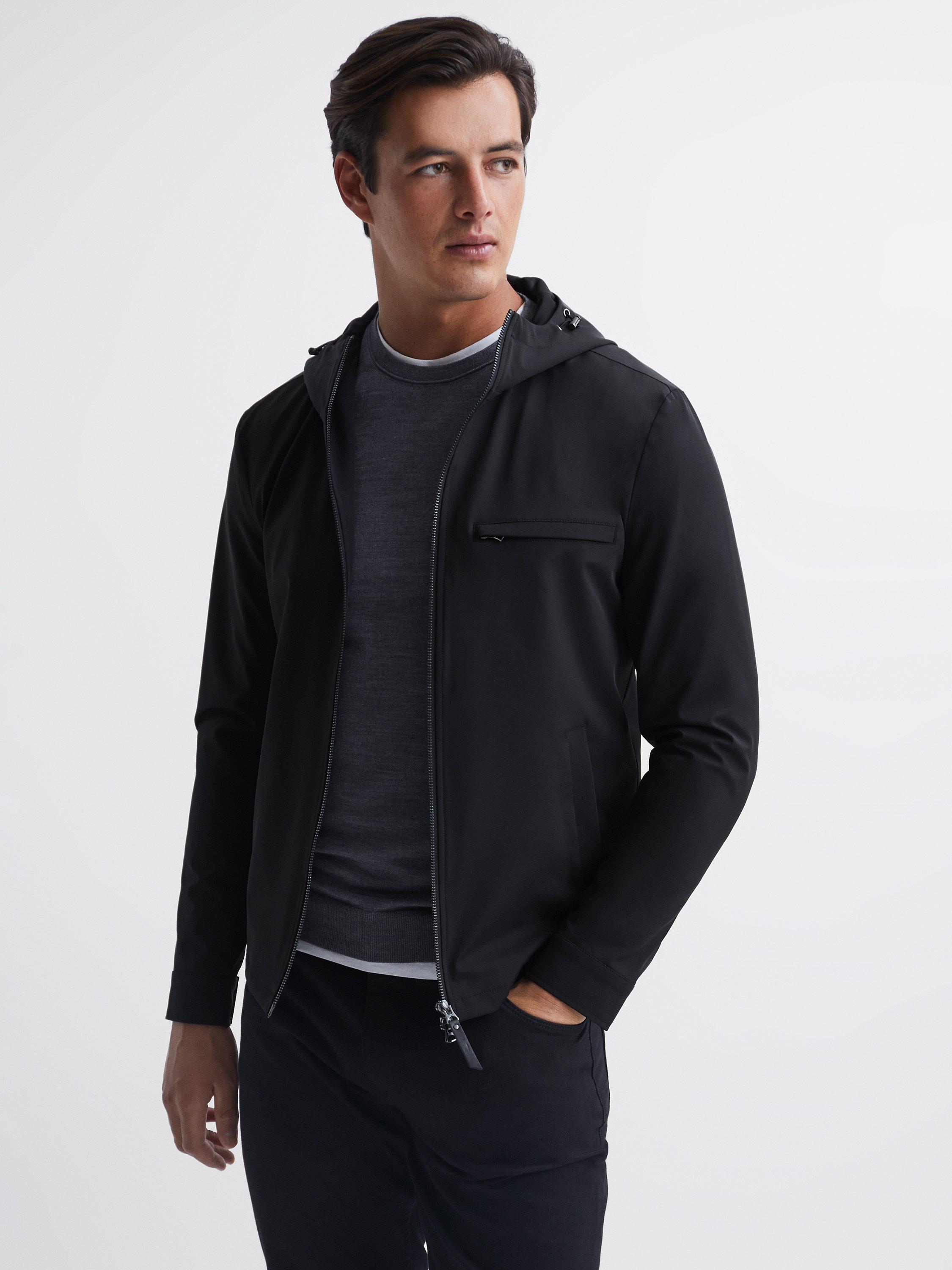 Reiss Zuroke Zip Hooded Jacket, Black
