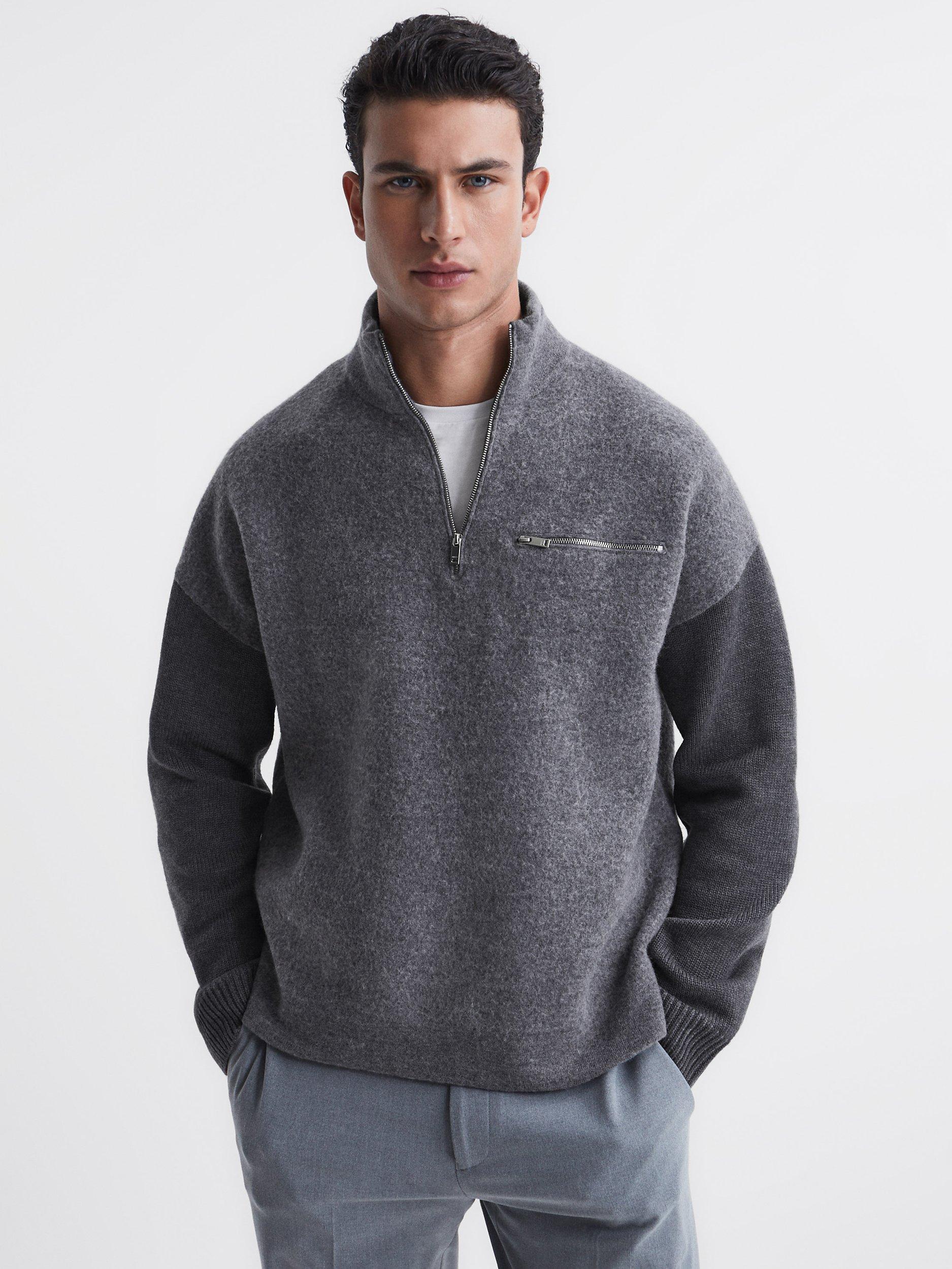 Reiss Plaza Zip Neck Jumper, Grey