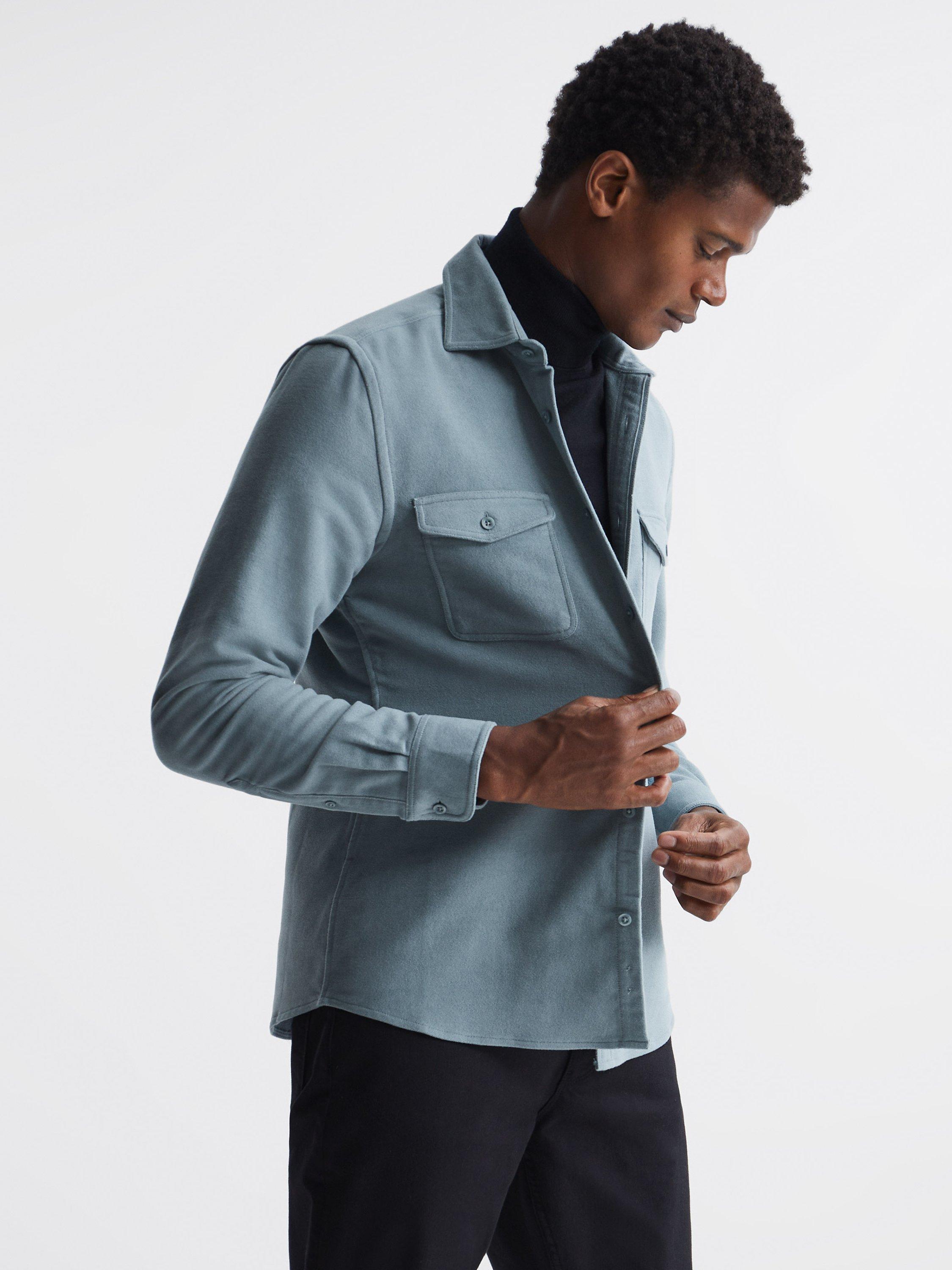 Reiss Miami Twin Pocket Overshirt, Duck Egg