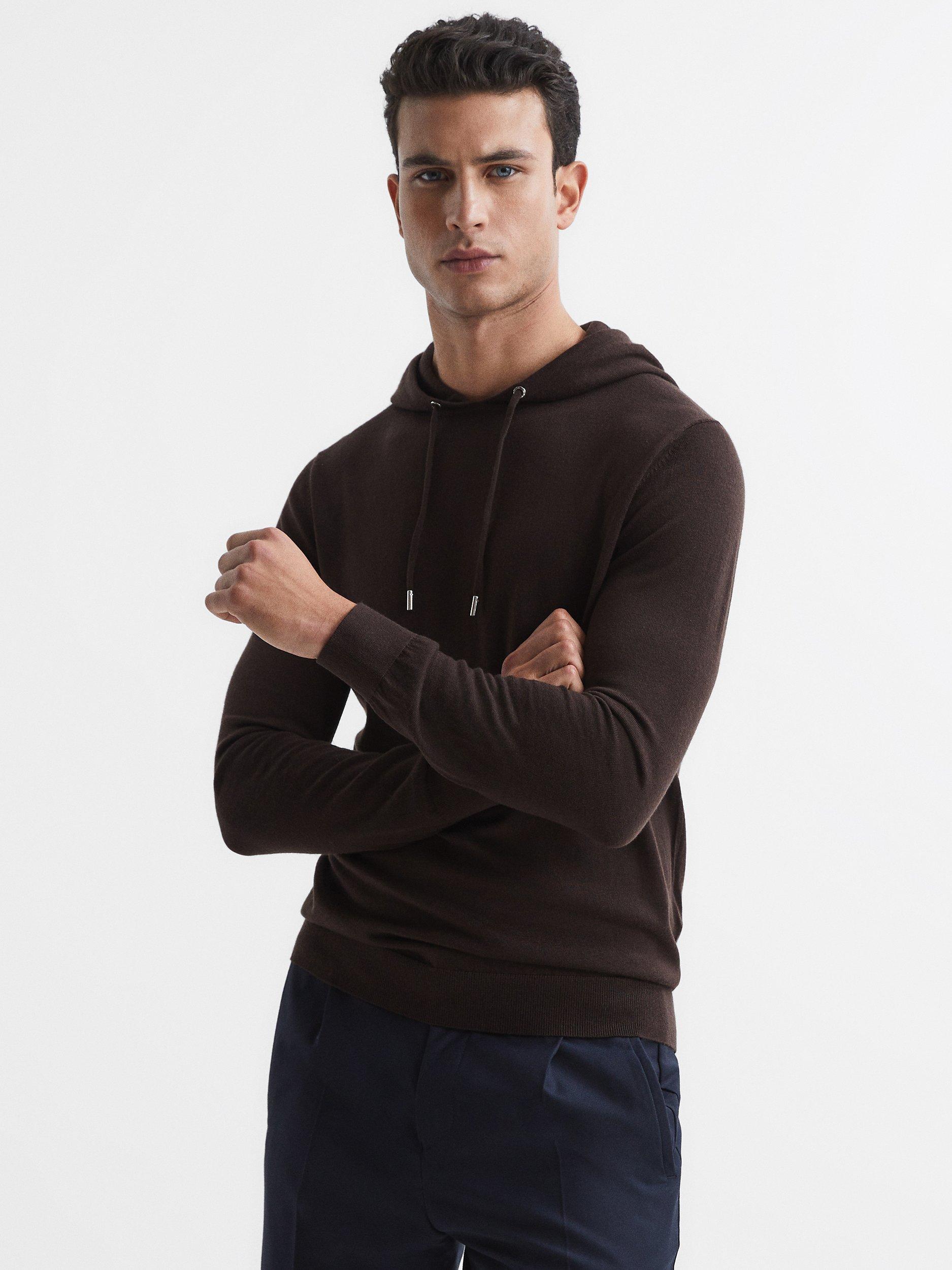 Reiss Holland Merino Wool Hoodie, Bitter Chocolat