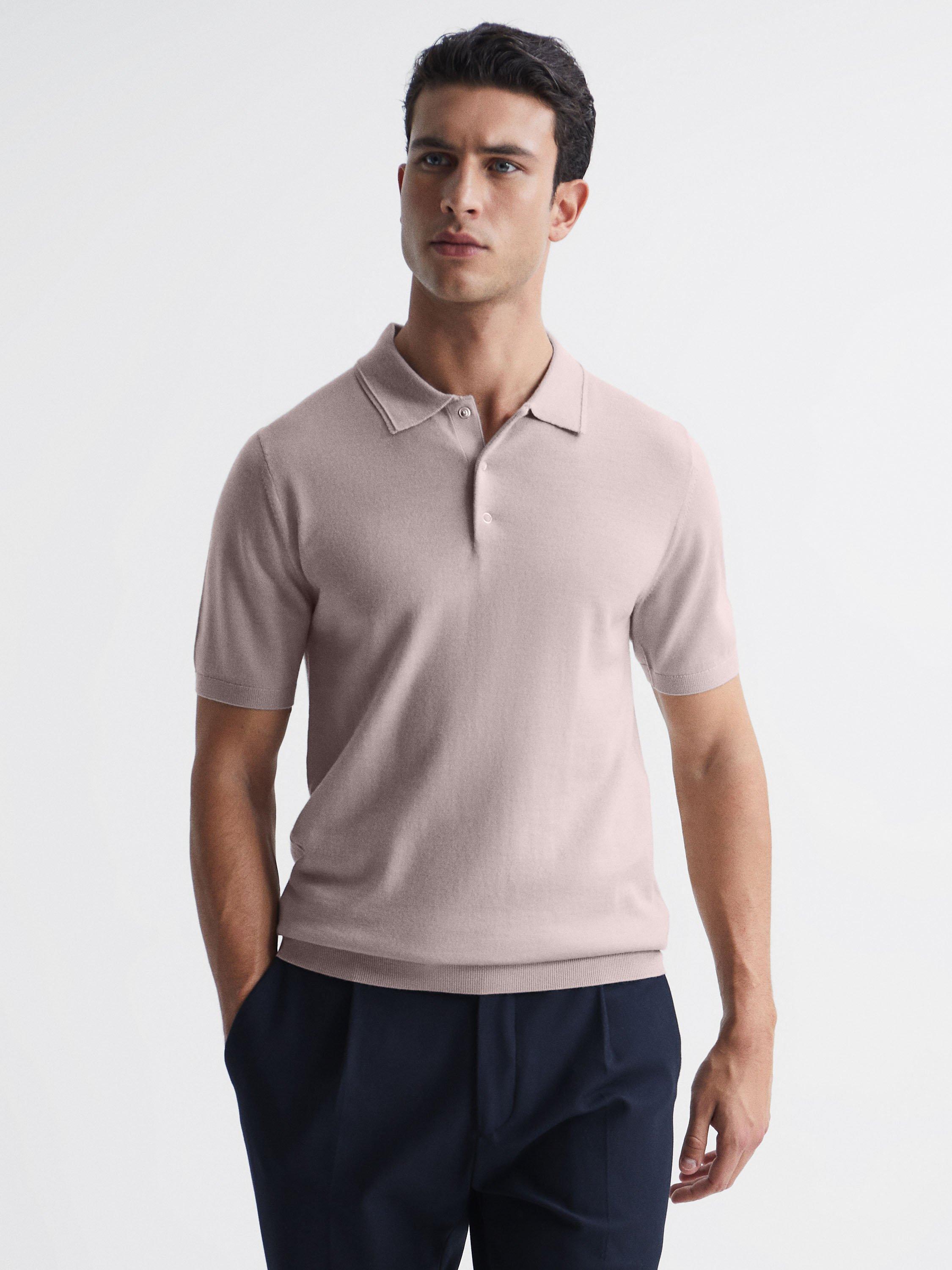Reiss Blair Merino Press Stud Short Sleeve Polo Shirt