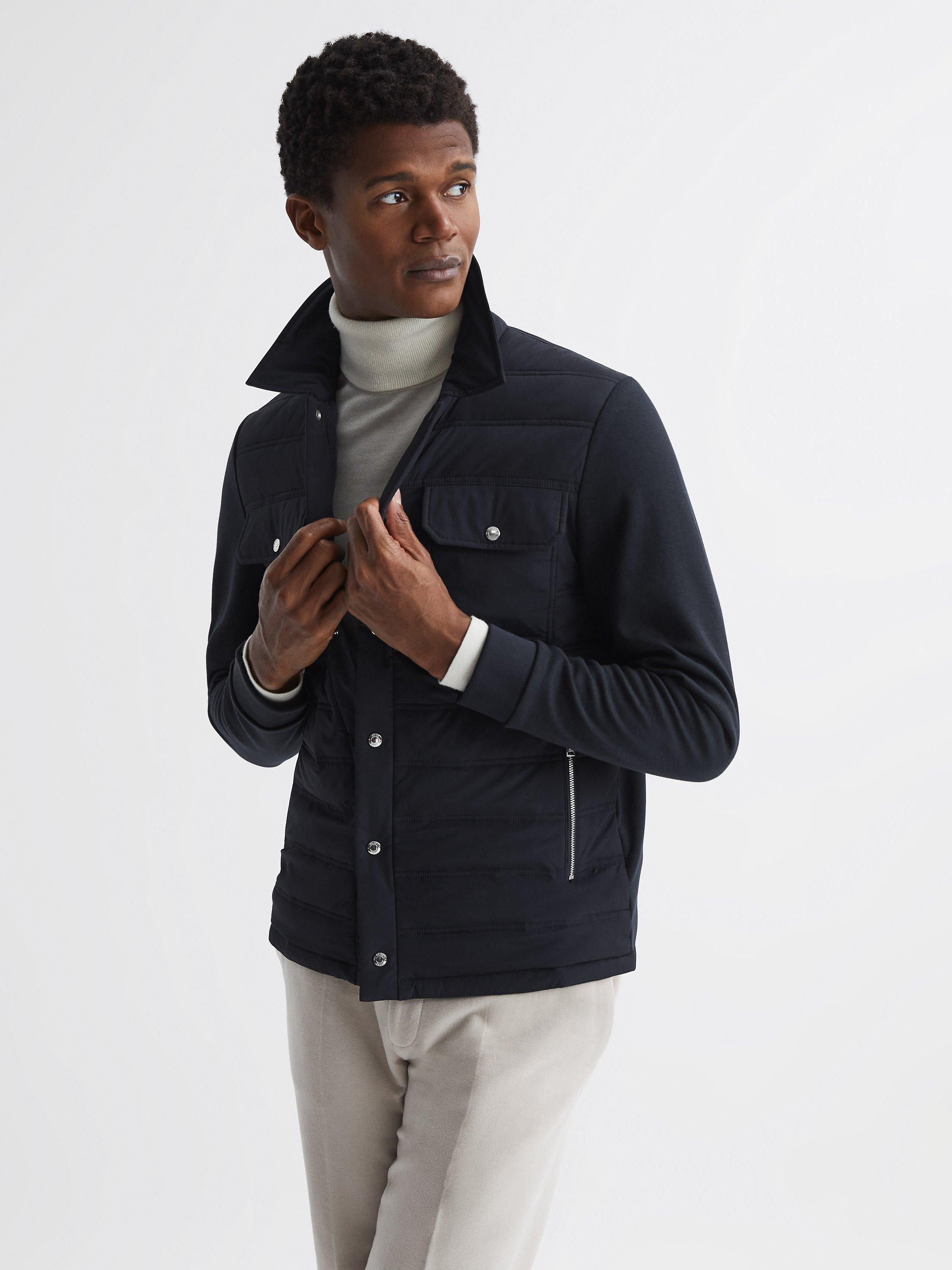Reiss Roddie Long Sleeve Quilted Hybrid Jacket, Navy