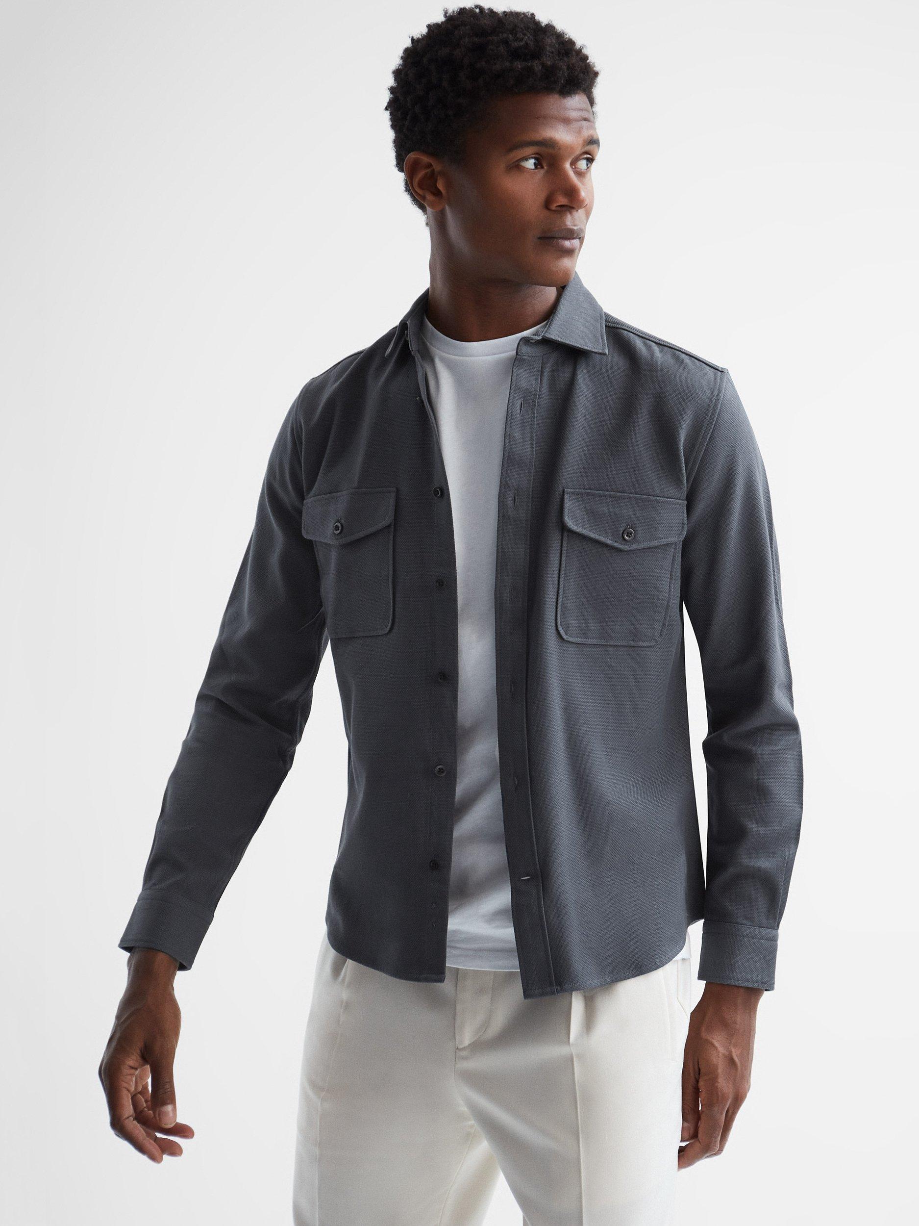 Reiss Arlo Twin Pocket Overshirt, Steel Blue