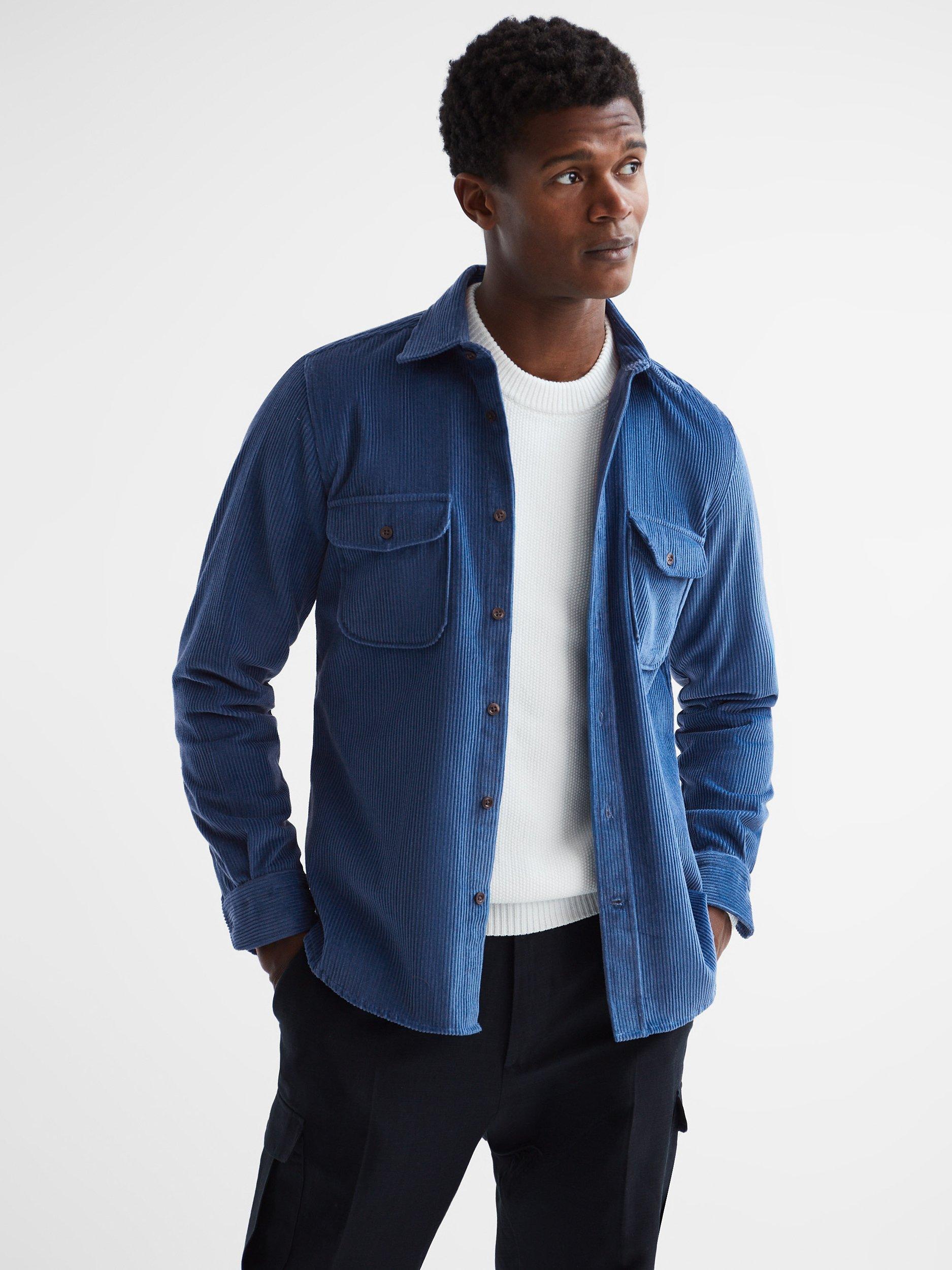 Reiss Bonucci Twin Pocket Corduroy Shirt, Royal Blue