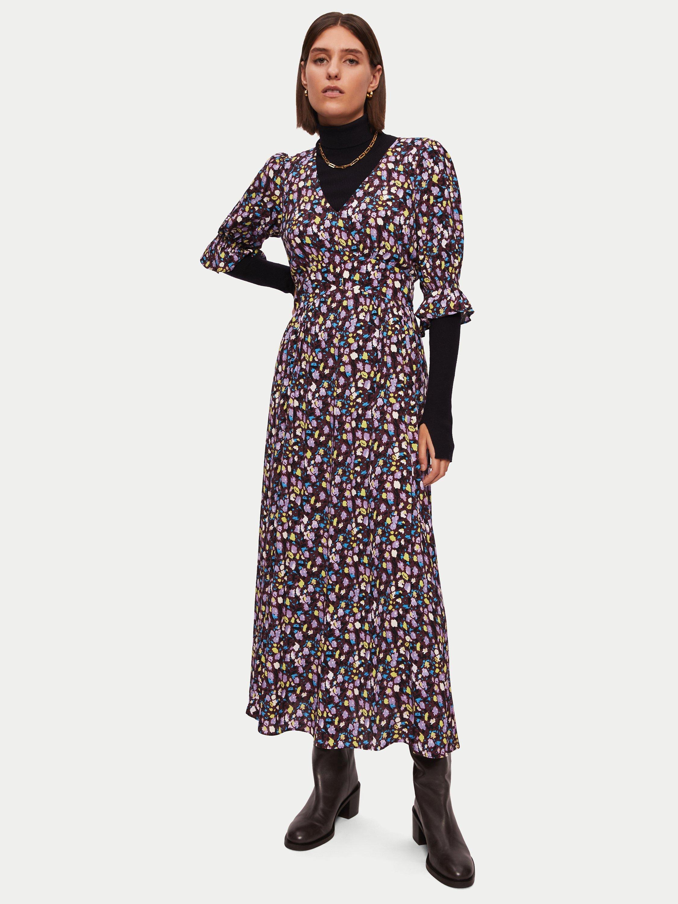 Jigsaw Floral Print Midi Dress, Purple/Multi