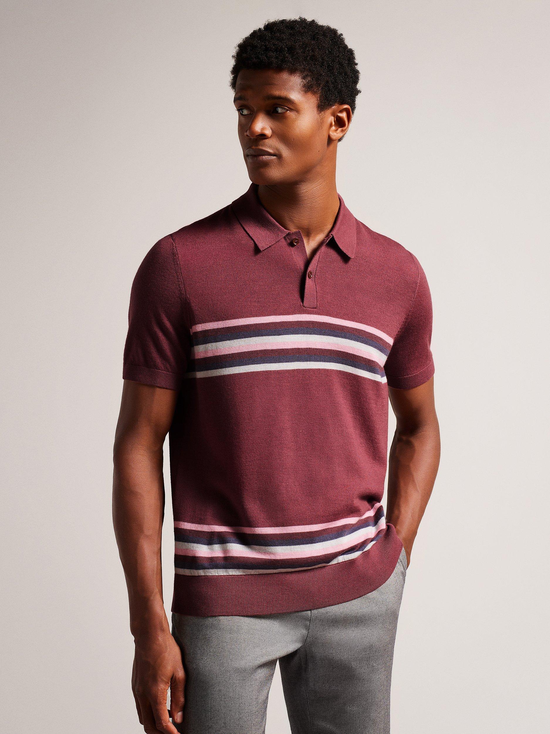 Ted Baker Pital Short Sleeve Knitted Polo Shirt, Maroon