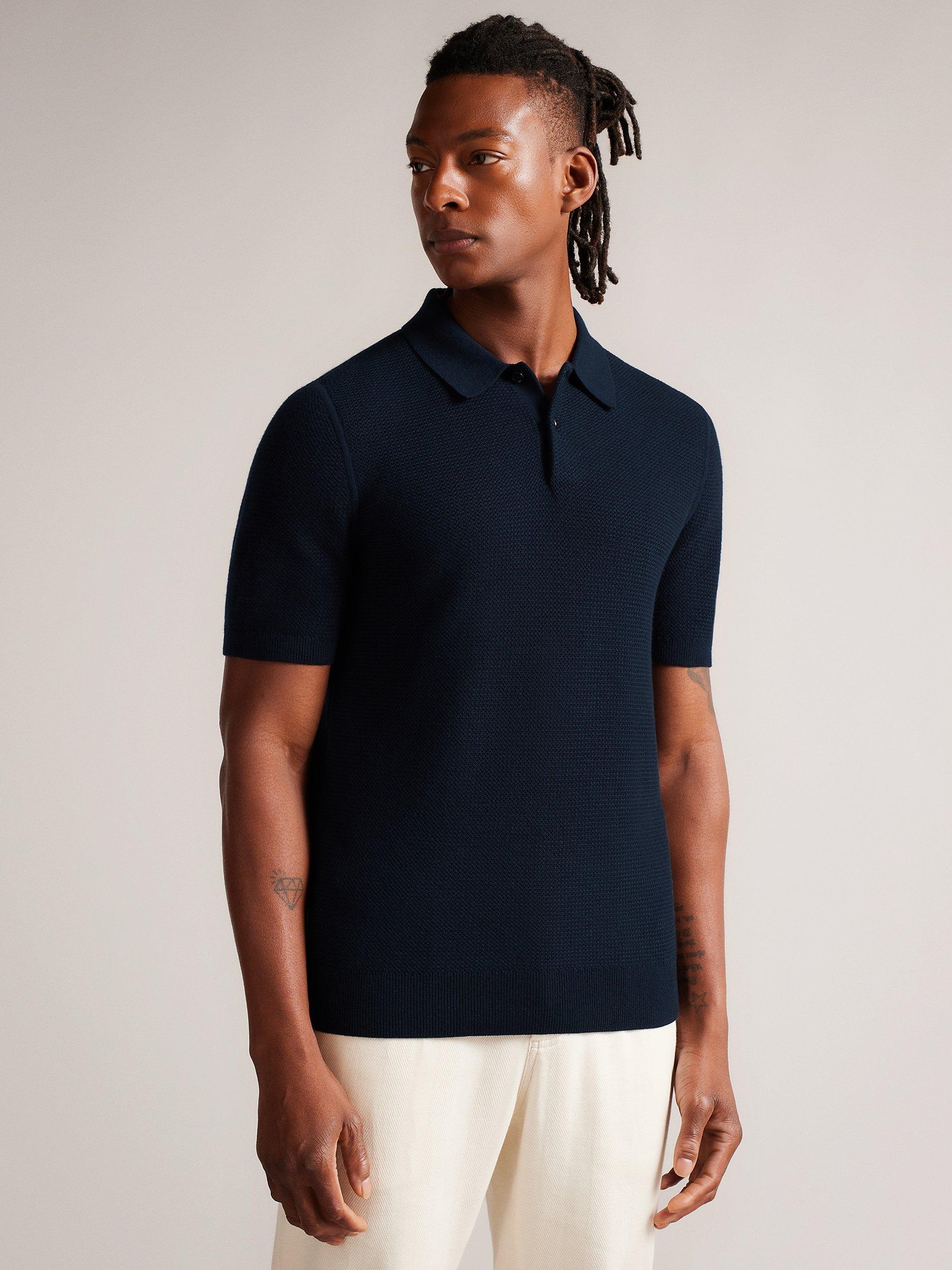 Ted Baker Imago Short Sleeve Knitted Polo Top, Navy
