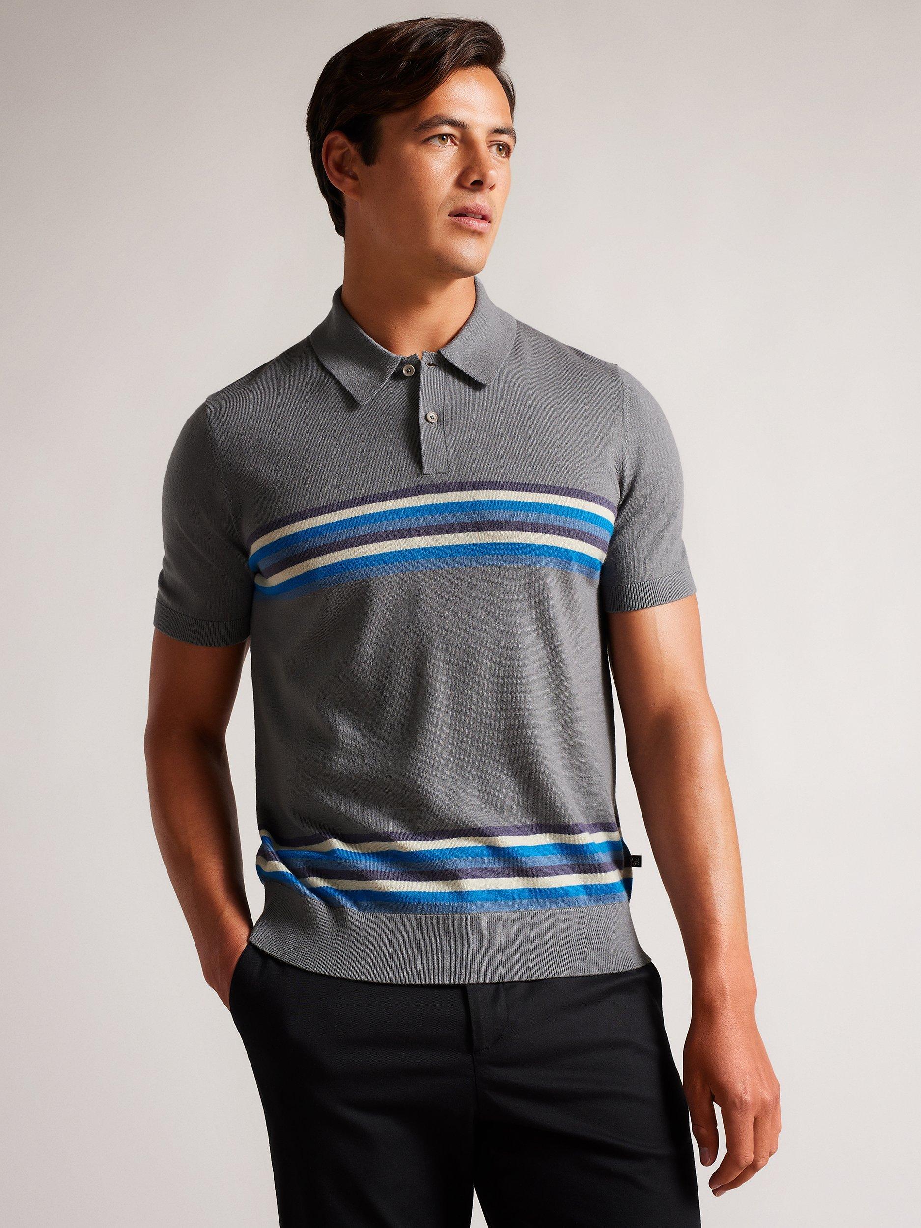 Ted Baker Pital Short Sleeve Knitted Polo Shirt, Mid-Blue