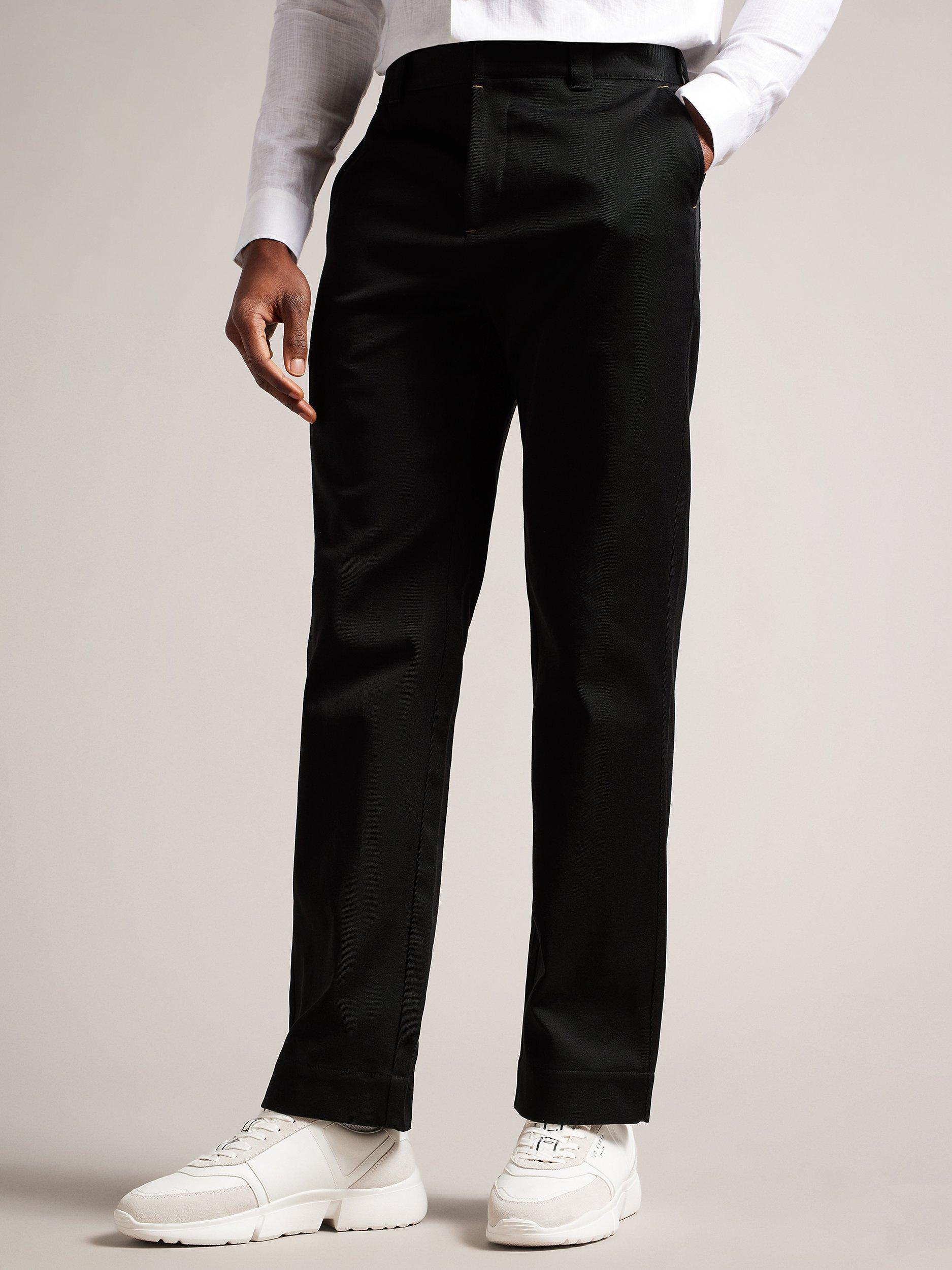 Ted Baker Sediman Cotton Straight Leg Trousers, Black