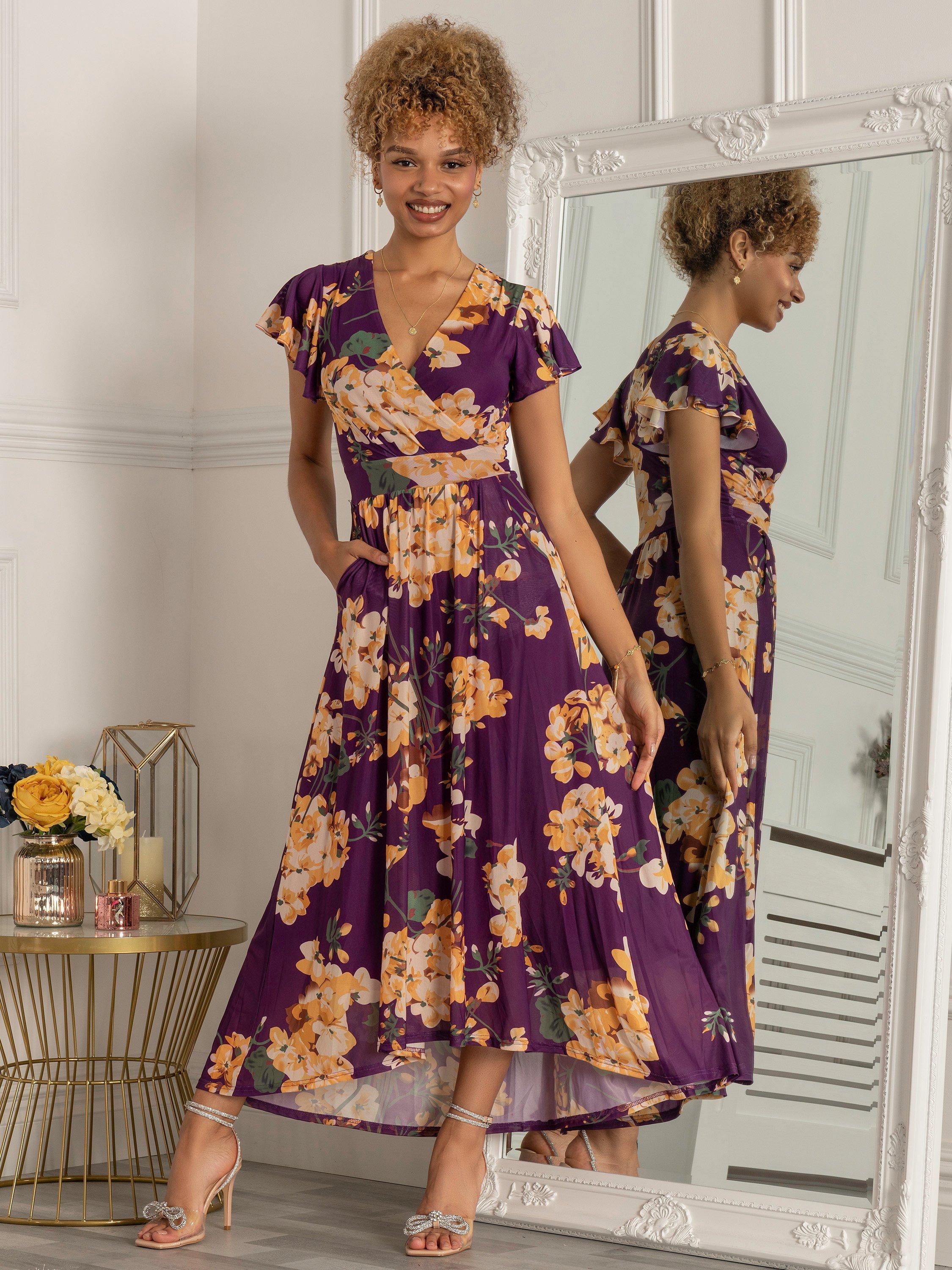 Jolie Moi Piper Floral Print Maxi Dress Dark Purple