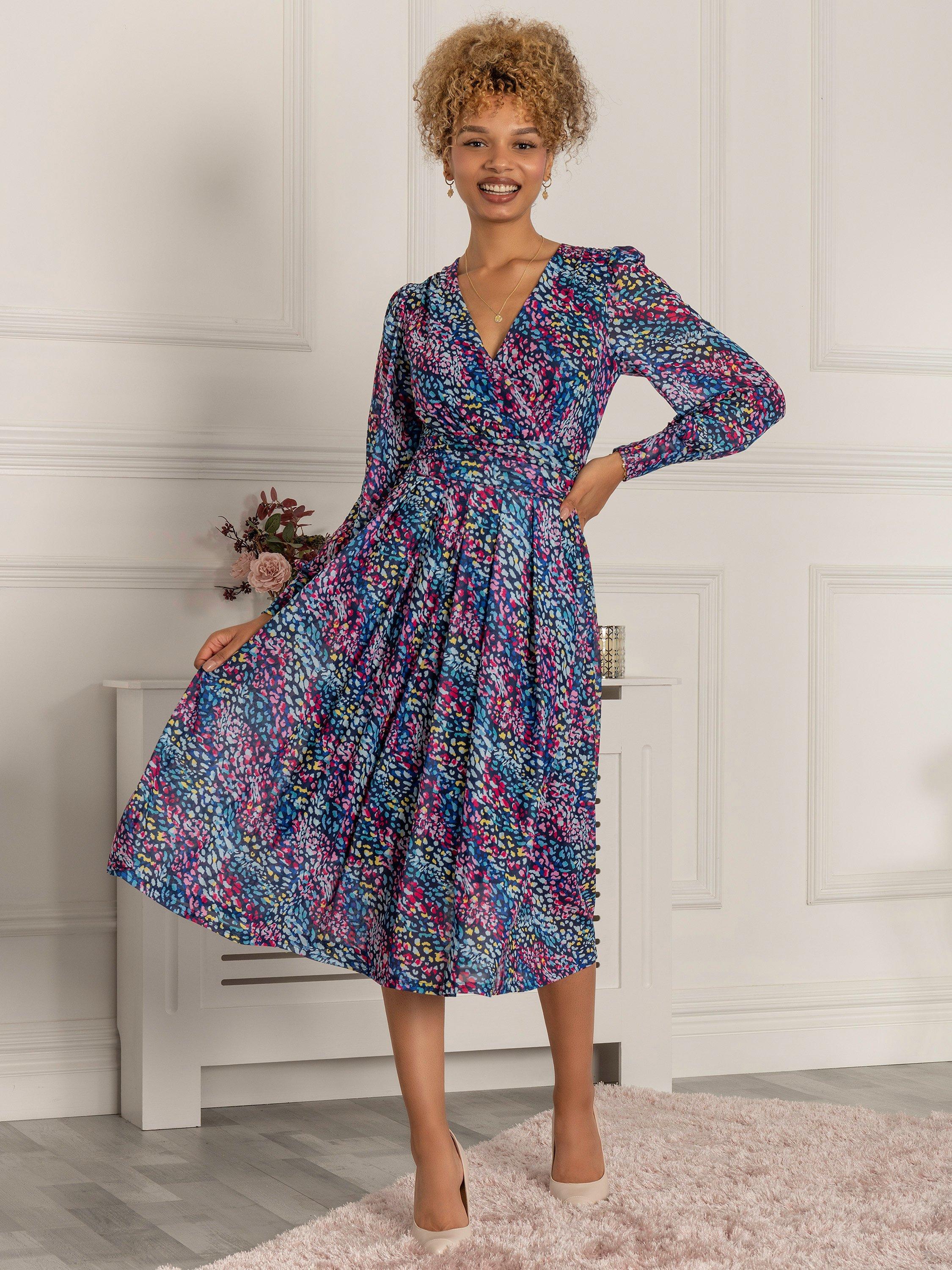 Jolie Moi Maaike Floral Print Long Sleeve Midi Dress