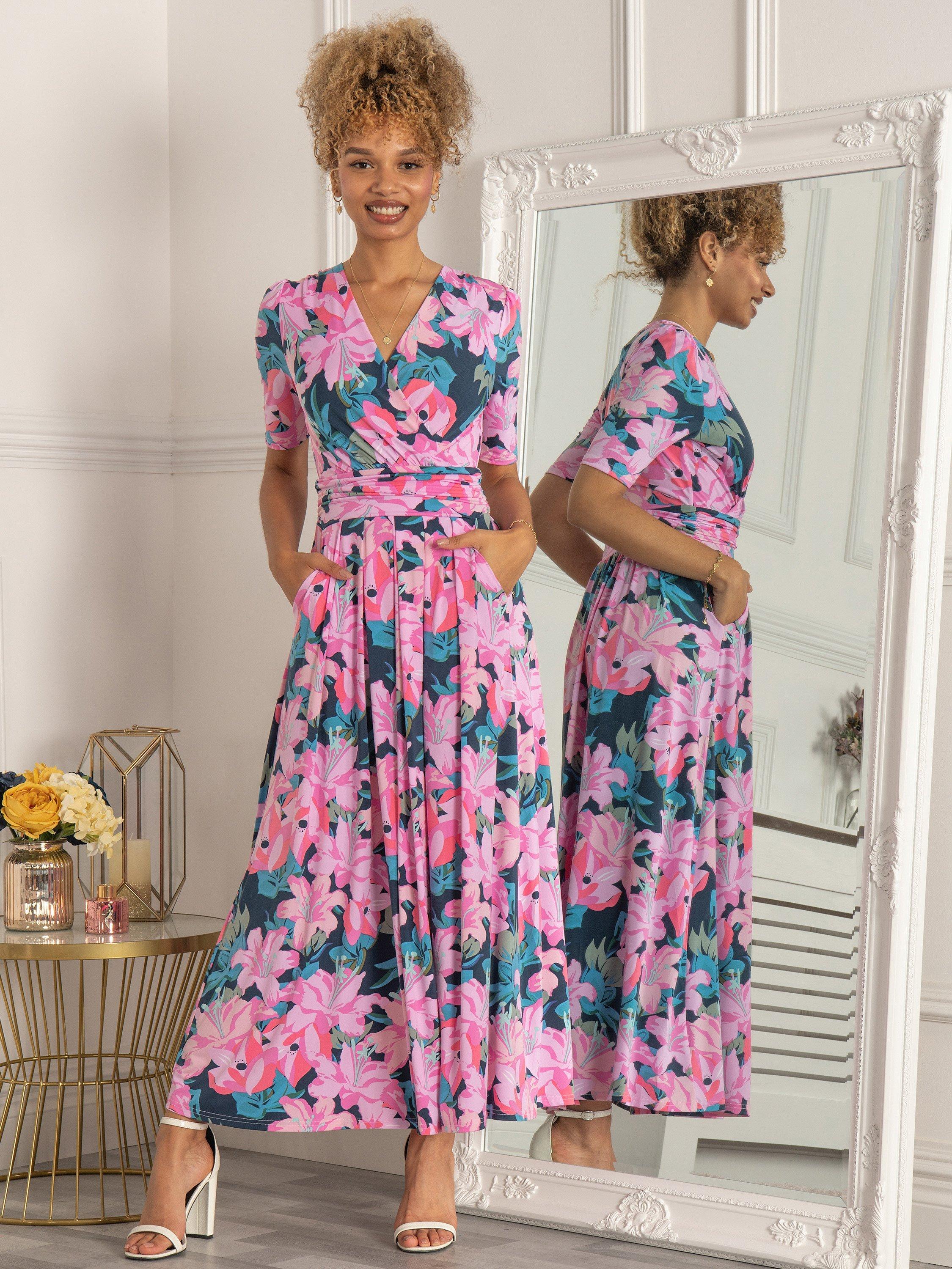 Jolie Moi Calais Half Sleeve Maxi Dress, Pink Multi