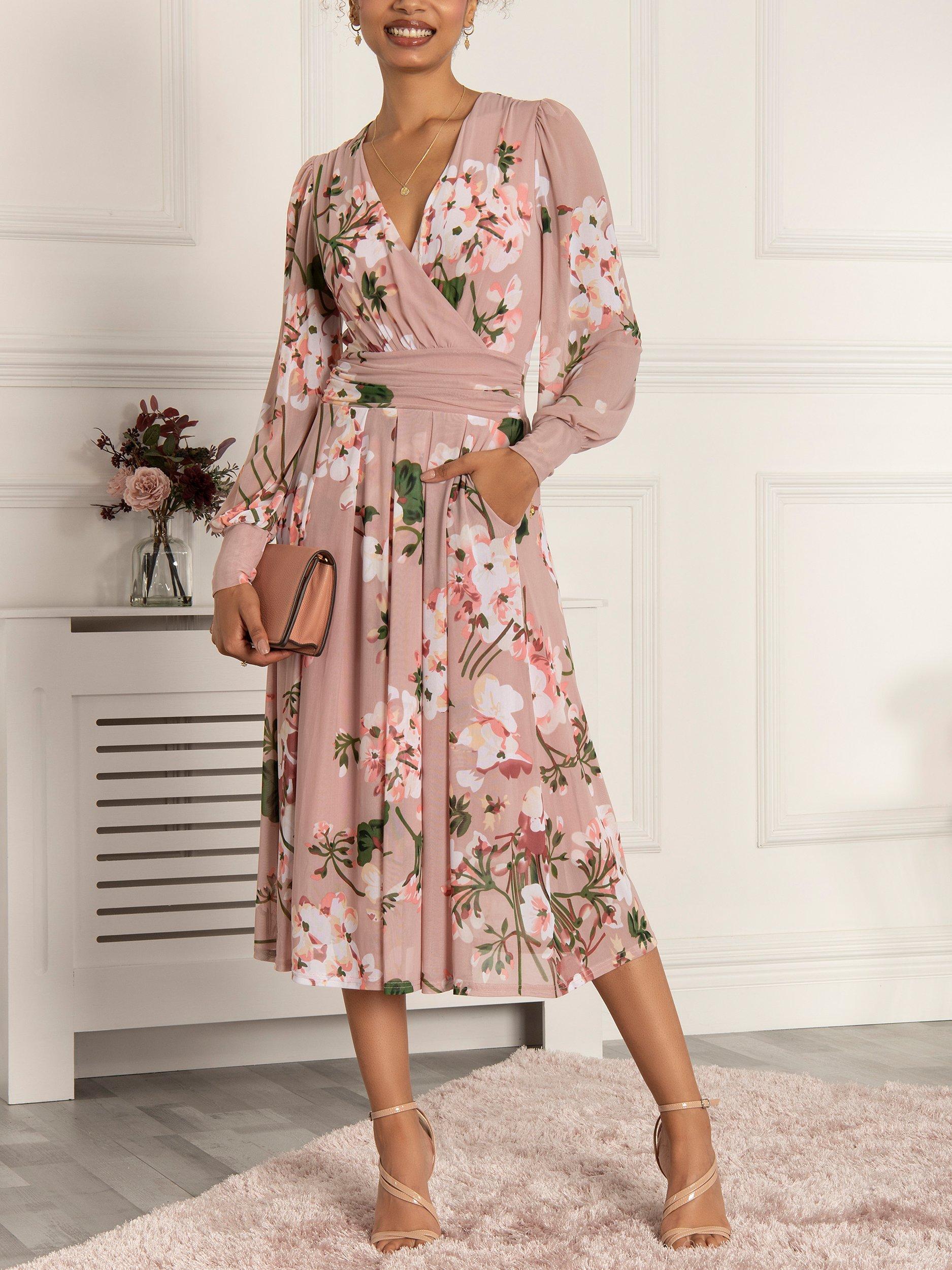 Jolie Moi Maaike Floral Print Long Sleeve Midi Dress