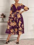 Jolie Moi Maaike Floral Print Long Sleeve Midi Dress, Purple