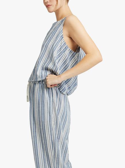 Nudea The Night Vest Scoop Neck Cami Pyjama Top - view 2, White/Navy