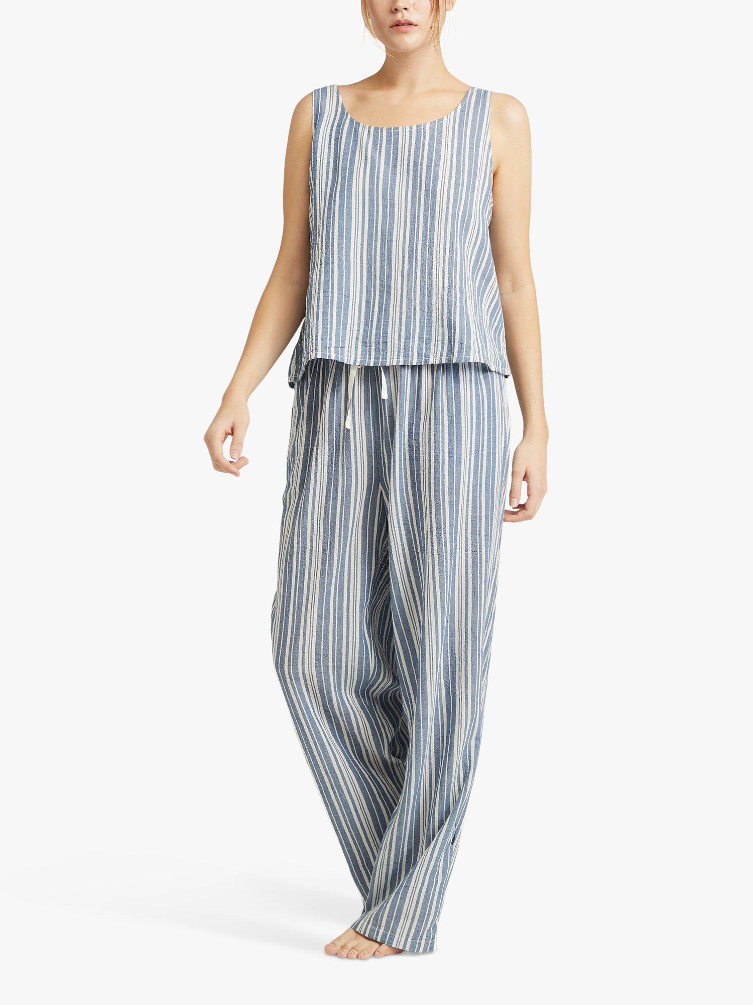 Product image 5 of 6, which shows Nudea The Night Vest Scoop Neck Cami Pyjama Top, White/Navy, M
