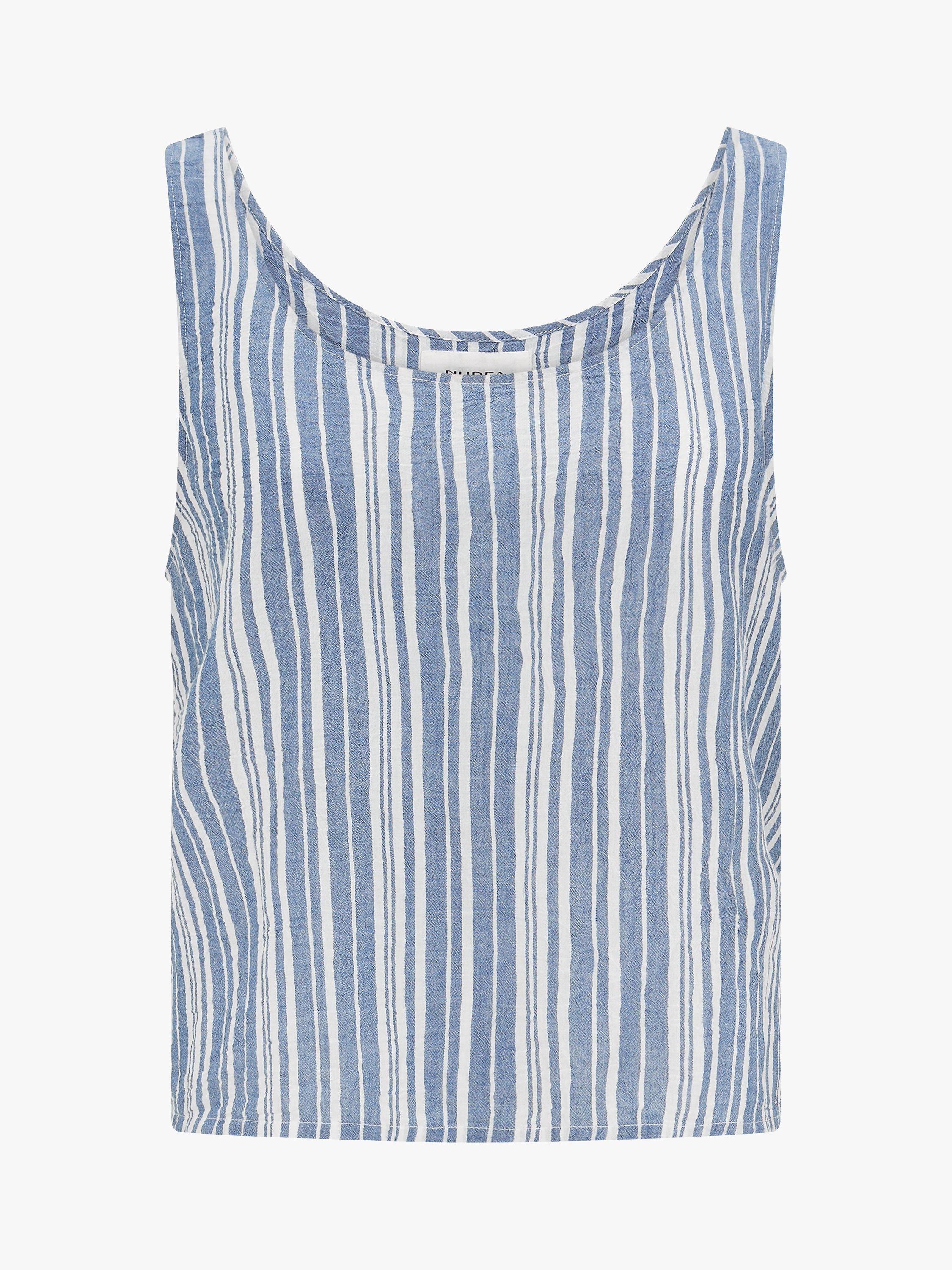 Product image 6 of 6, which shows Nudea The Night Vest Scoop Neck Cami Pyjama Top, White/Navy, M