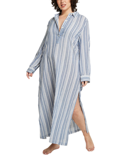 Nudea Organic Cotton Maxi Nightdress, White/Navy