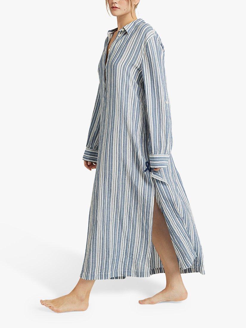 Product image 2 of 6, which shows Nudea Organic Cotton Maxi Nightdress, White/Navy, XXL