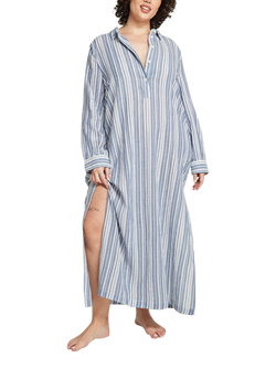 Nudea Organic Cotton Maxi Nightdress - view 2, White/Navy