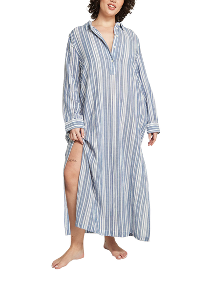Nudea Organic Cotton Maxi Nightdress - view 2, White/Navy