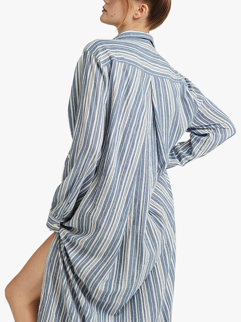 Product image 3 of 6, which shows Nudea Organic Cotton Maxi Nightdress, White/Navy, XXL