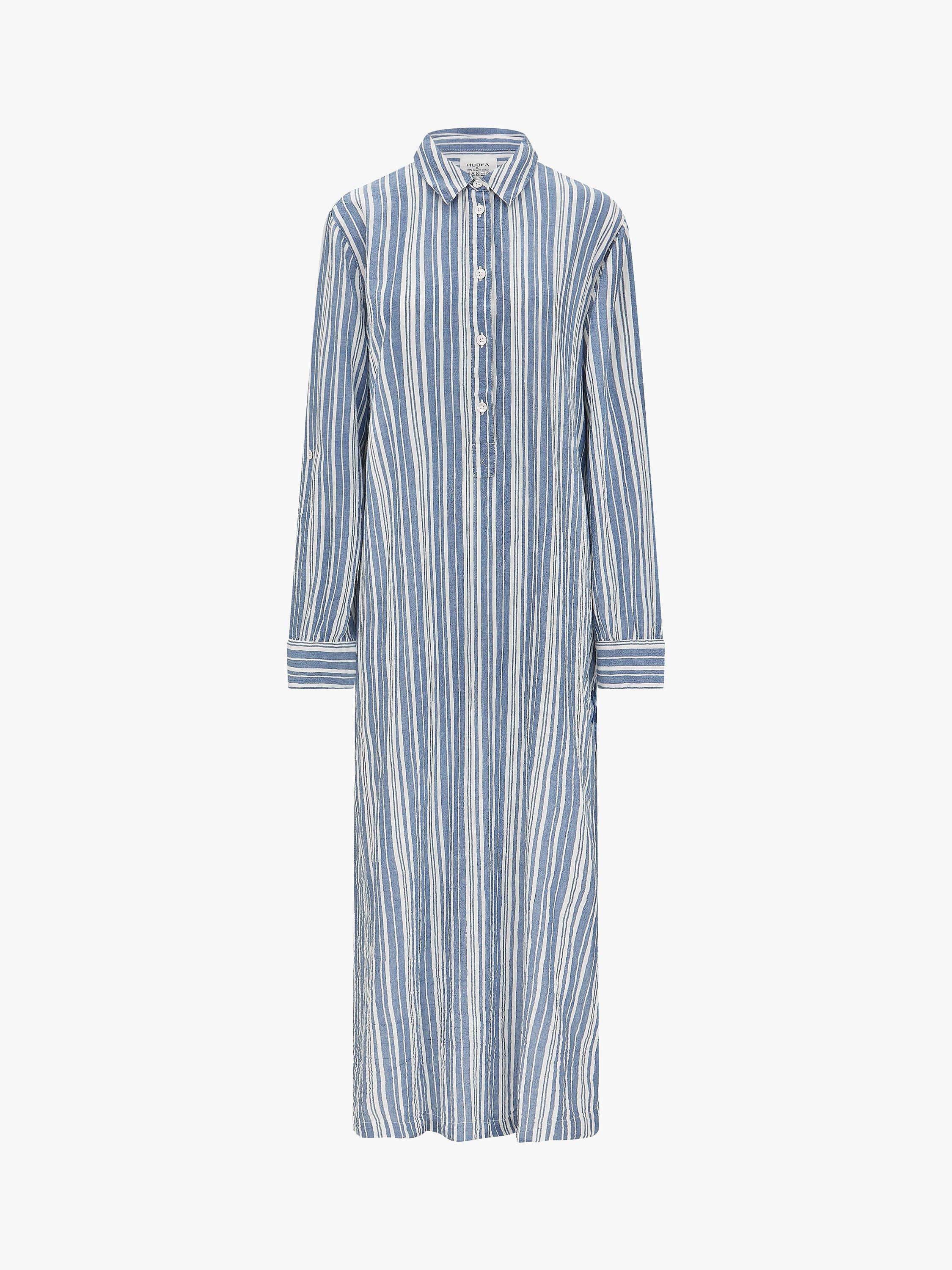 Product image 4 of 6, which shows Nudea Organic Cotton Maxi Nightdress, White/Navy, XXL