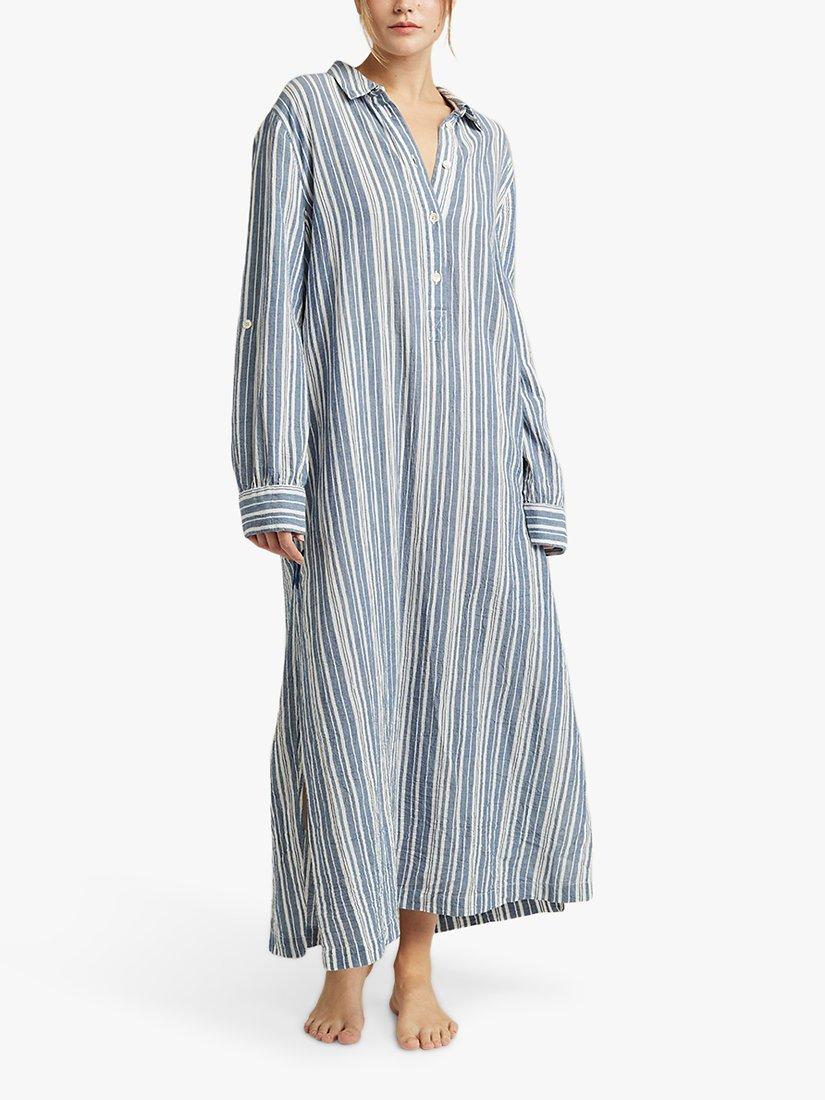 Product image 6 of 6, which shows Nudea Organic Cotton Maxi Nightdress, White/Navy, XXL