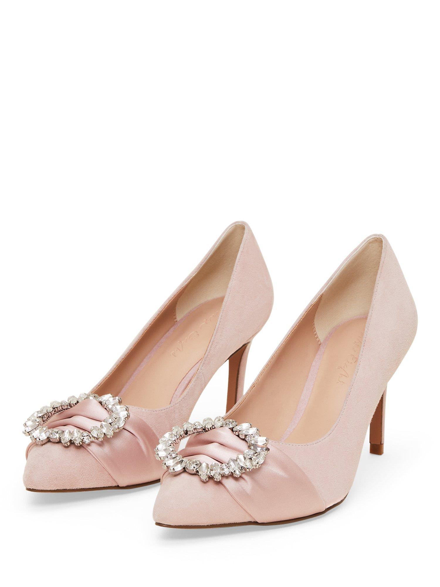 Phase Eight Jewel Ribbon Suede Court Shoes, Antique Rose, 3