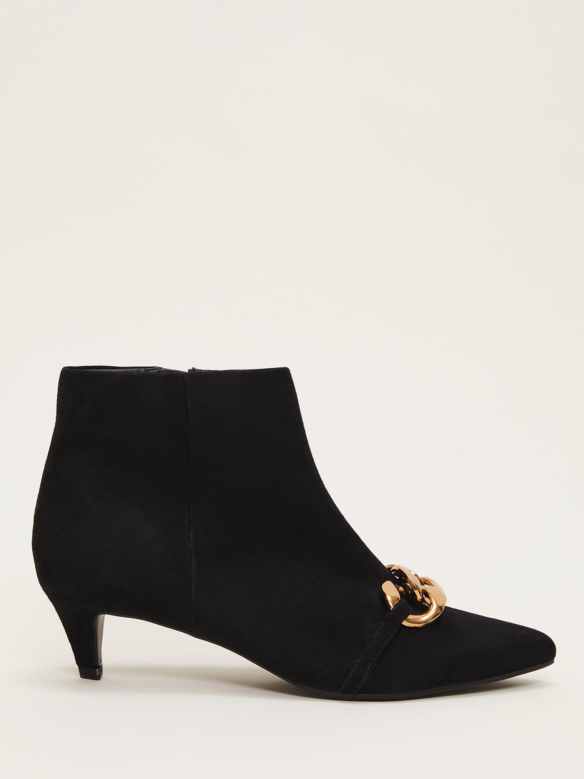 Phase Eight Chain Front Kitten Heel Ankle Boots, Black