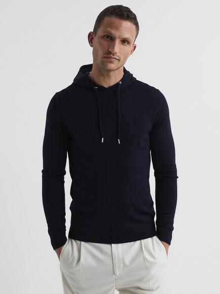 Reiss Holland Merino Wool Hoodie, Navy