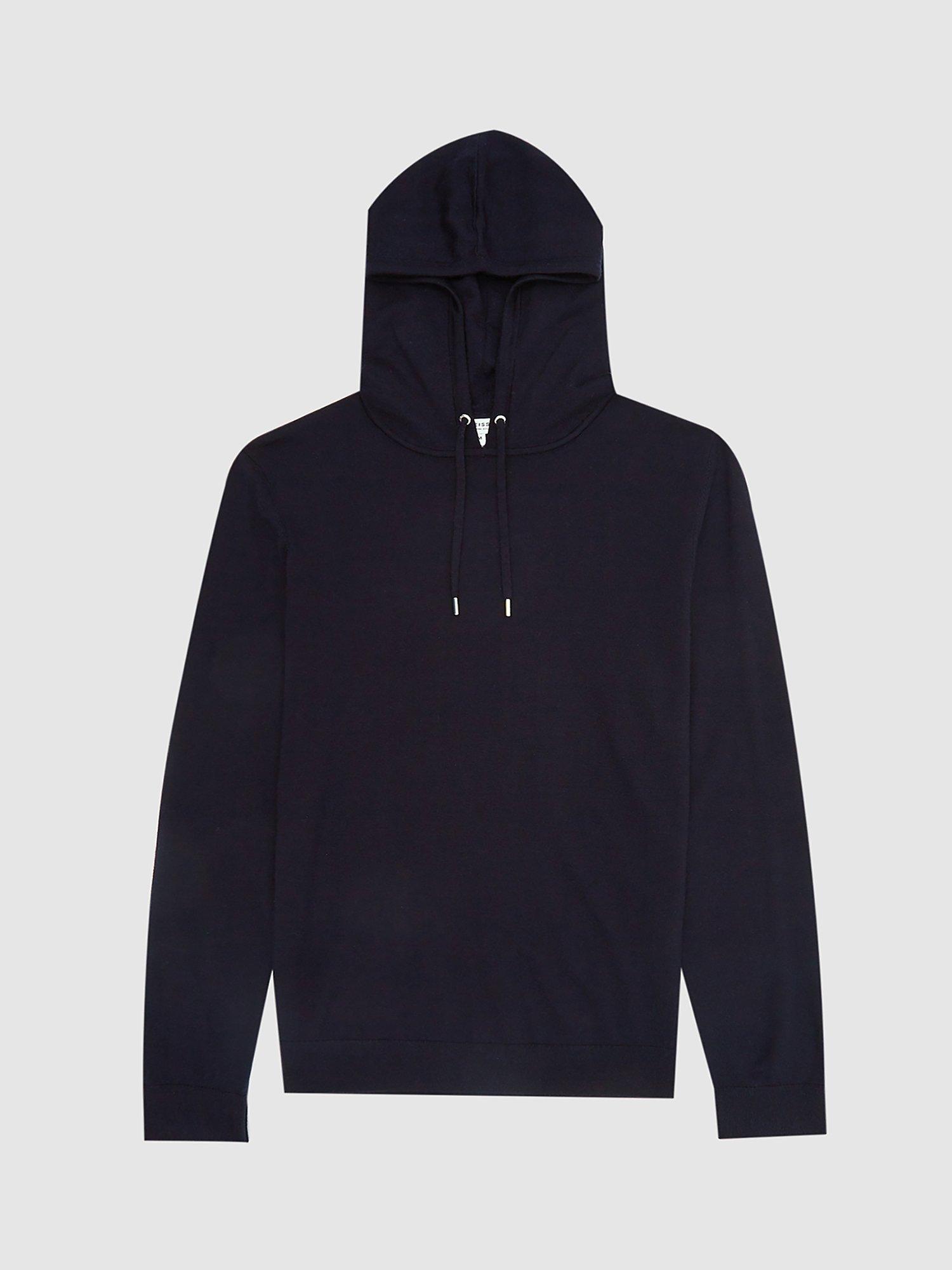 Product image 3 of 5, which shows Reiss Holland Merino Wool Hoodie, Navy, XS