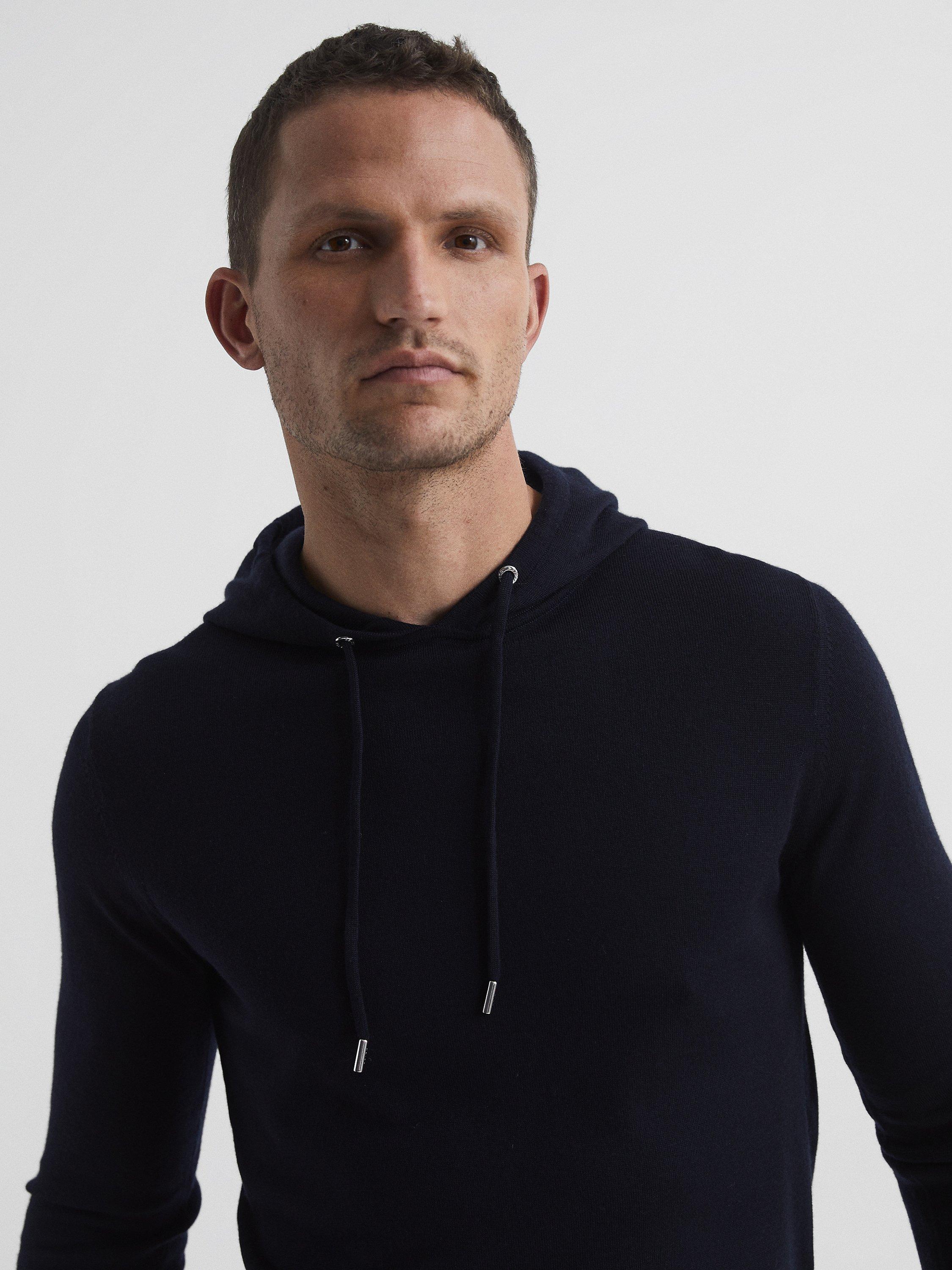Product image 5 of 5, which shows Reiss Holland Merino Wool Hoodie, Navy, XS