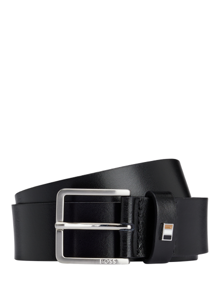 BOSS Flag Buckle Leather Belt, Dark Brown