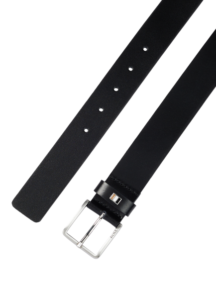 BOSS Flag Buckle Leather Belt - view 2, Dark Brown