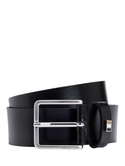 BOSS Flag Buckle Leather Belt, Black