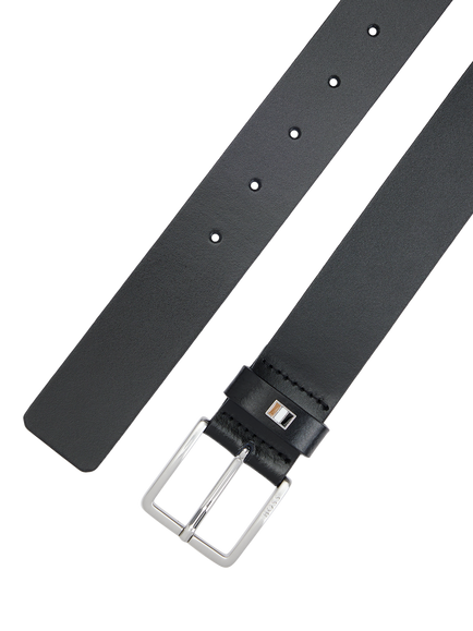 BOSS Flag Buckle Leather Belt - view 2, Black