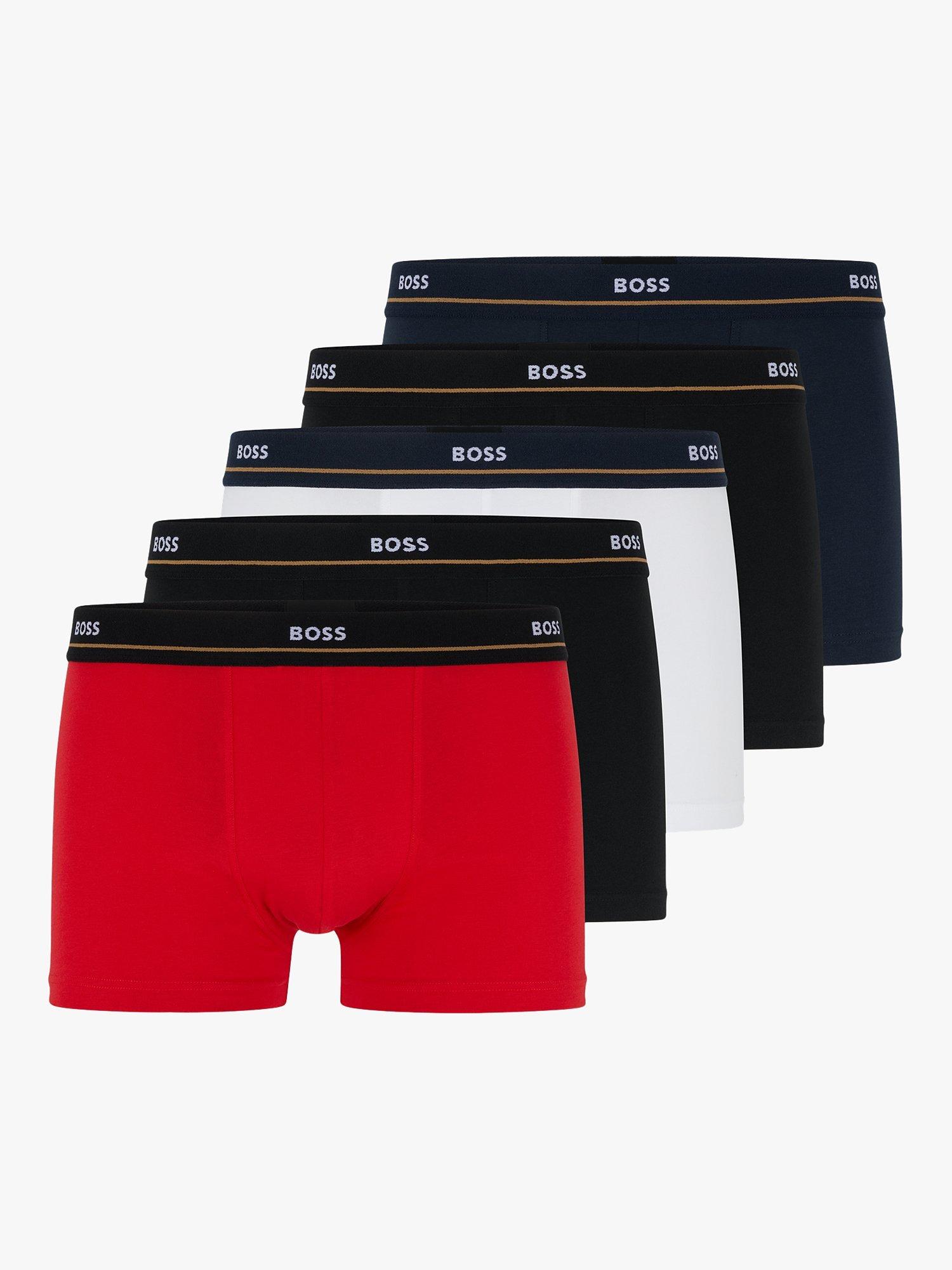 BOSS Essential Cotton Logo Waistband Trunks, Pack of 5, Red/Multi