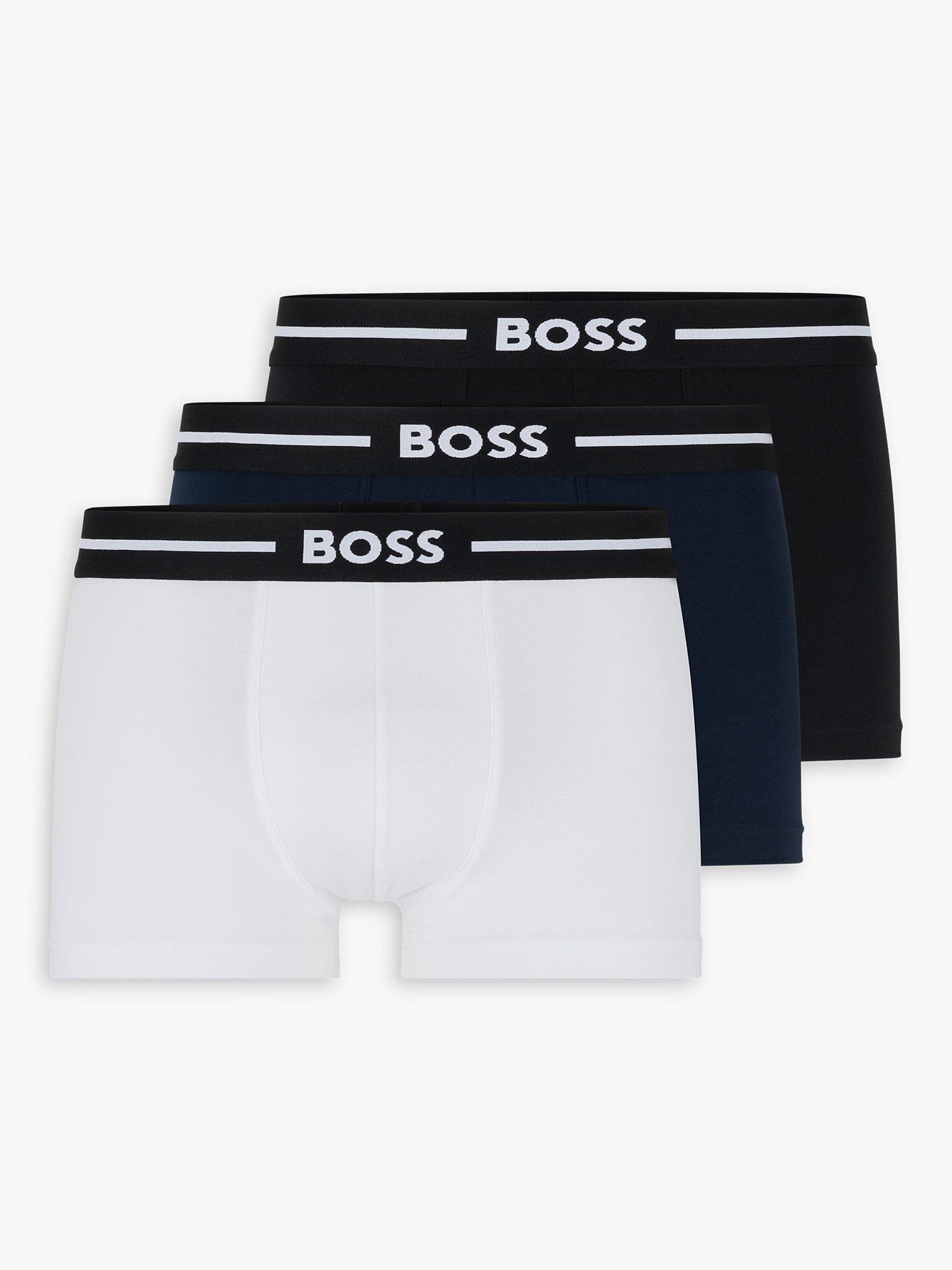 BOSS Bold Cotton Logo Waistband Trunks, Pack of 3, White/Navy/Black