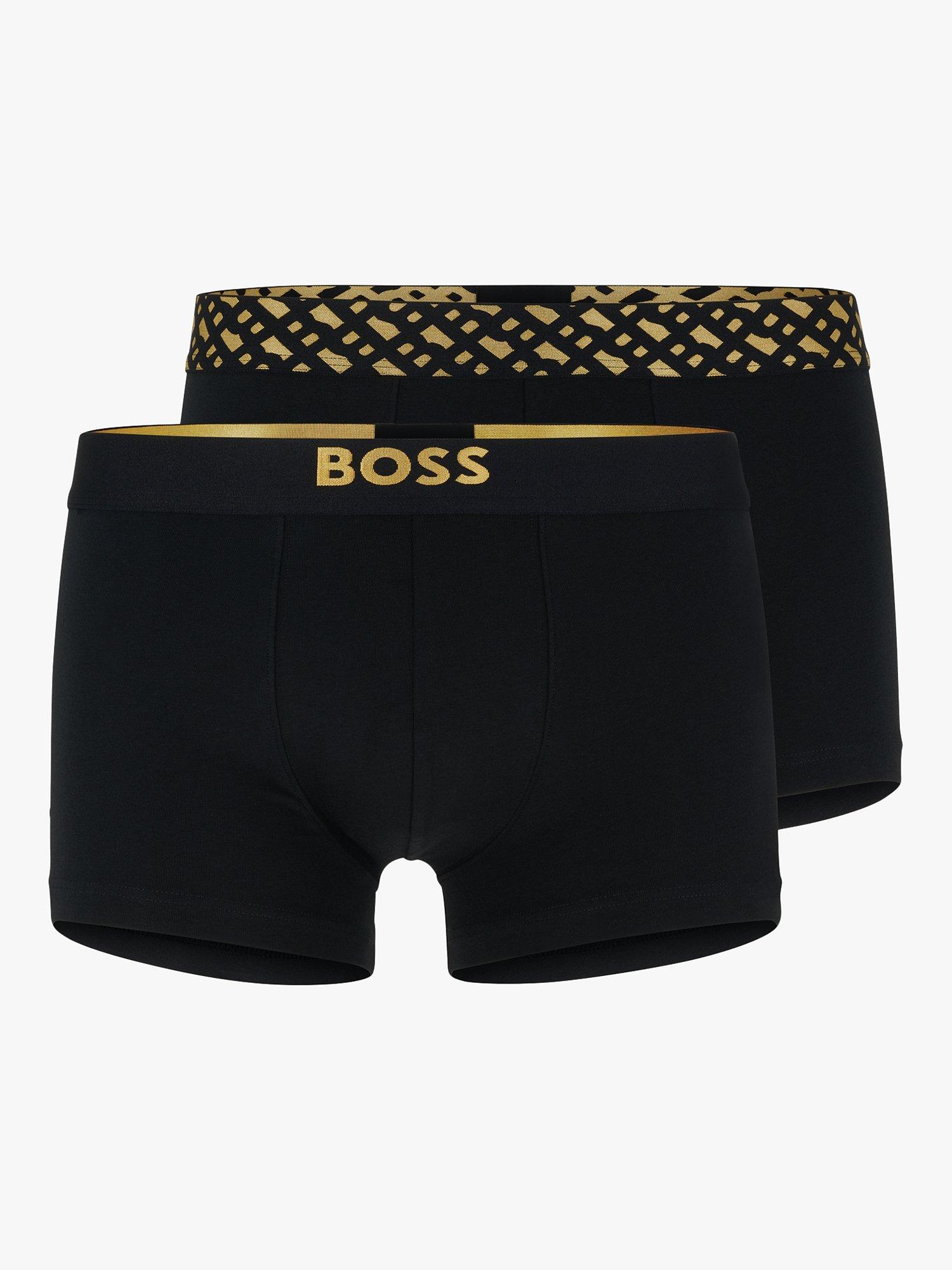 BOSS Cotton Logo Gold Waistband Trunks, Pack of 2, Black/Gold