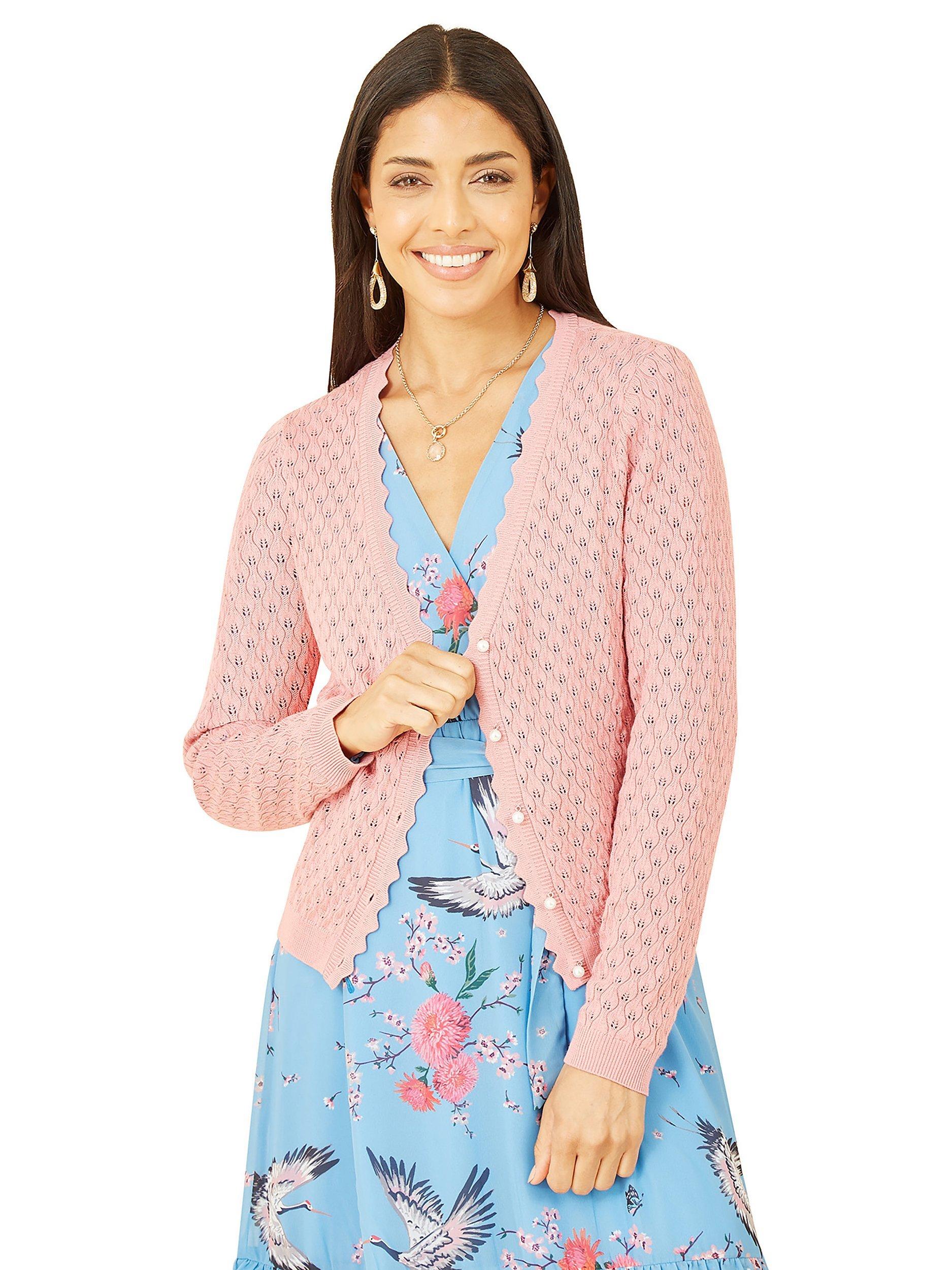 Yumi Pointelle Stitch Cotton Cardigan, Blush, M