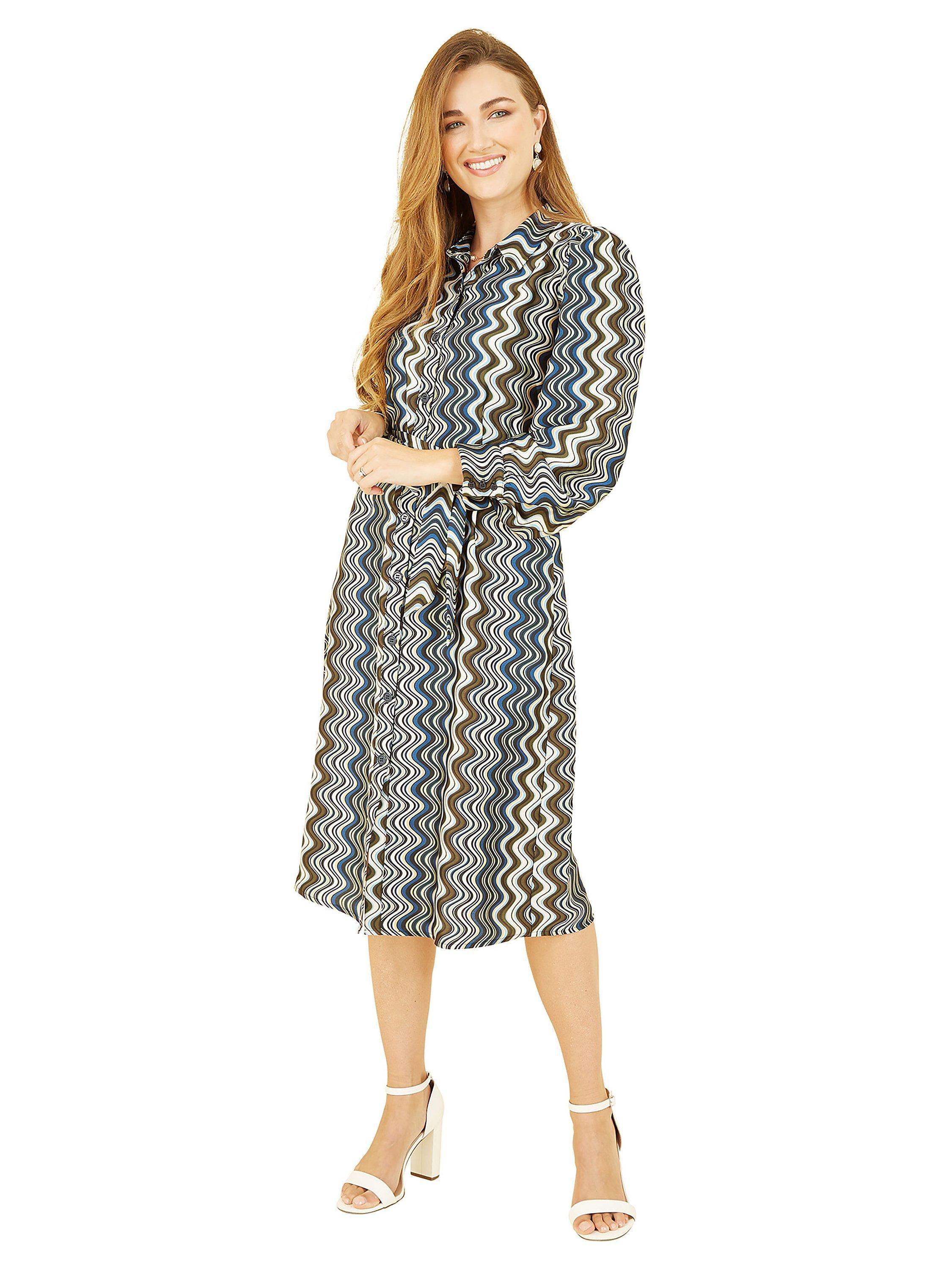 Product image 1 of 4, which shows Yumi Abstract Stripes Shirt Midi Dress, Multi, 8