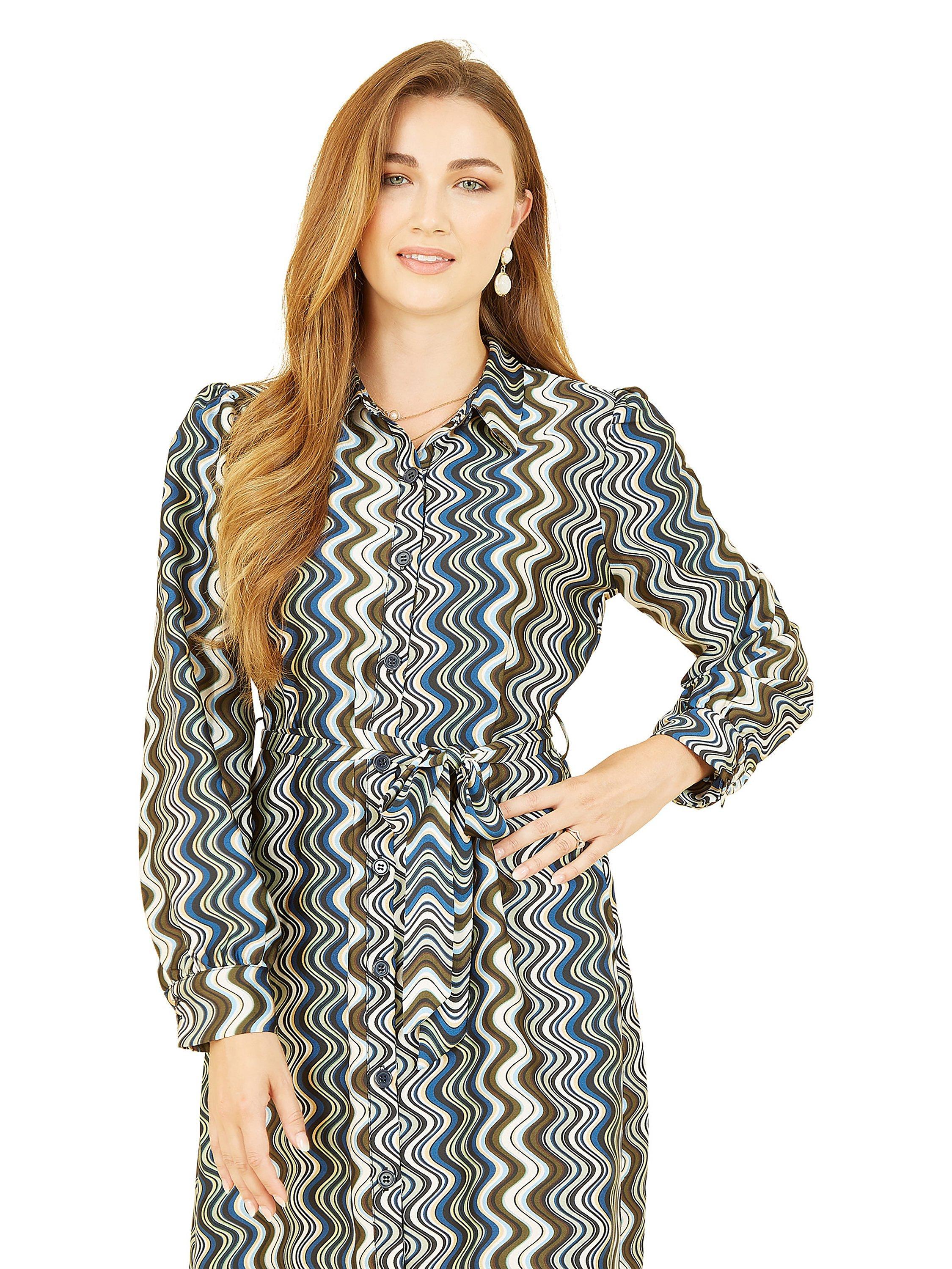 Product image 2 of 4, which shows Yumi Abstract Stripes Shirt Midi Dress, Multi, 8