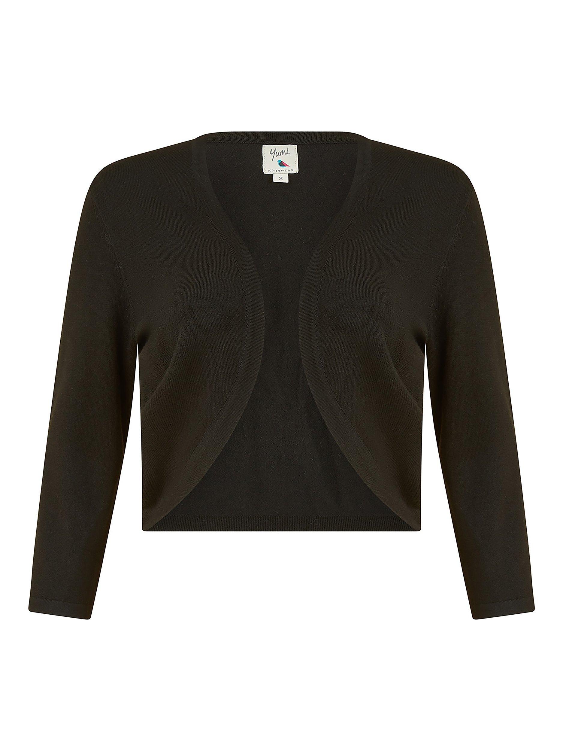 Product image 5 of 5, which shows Yumi Knitted Open Neck Bolero Cardigan, Black, S