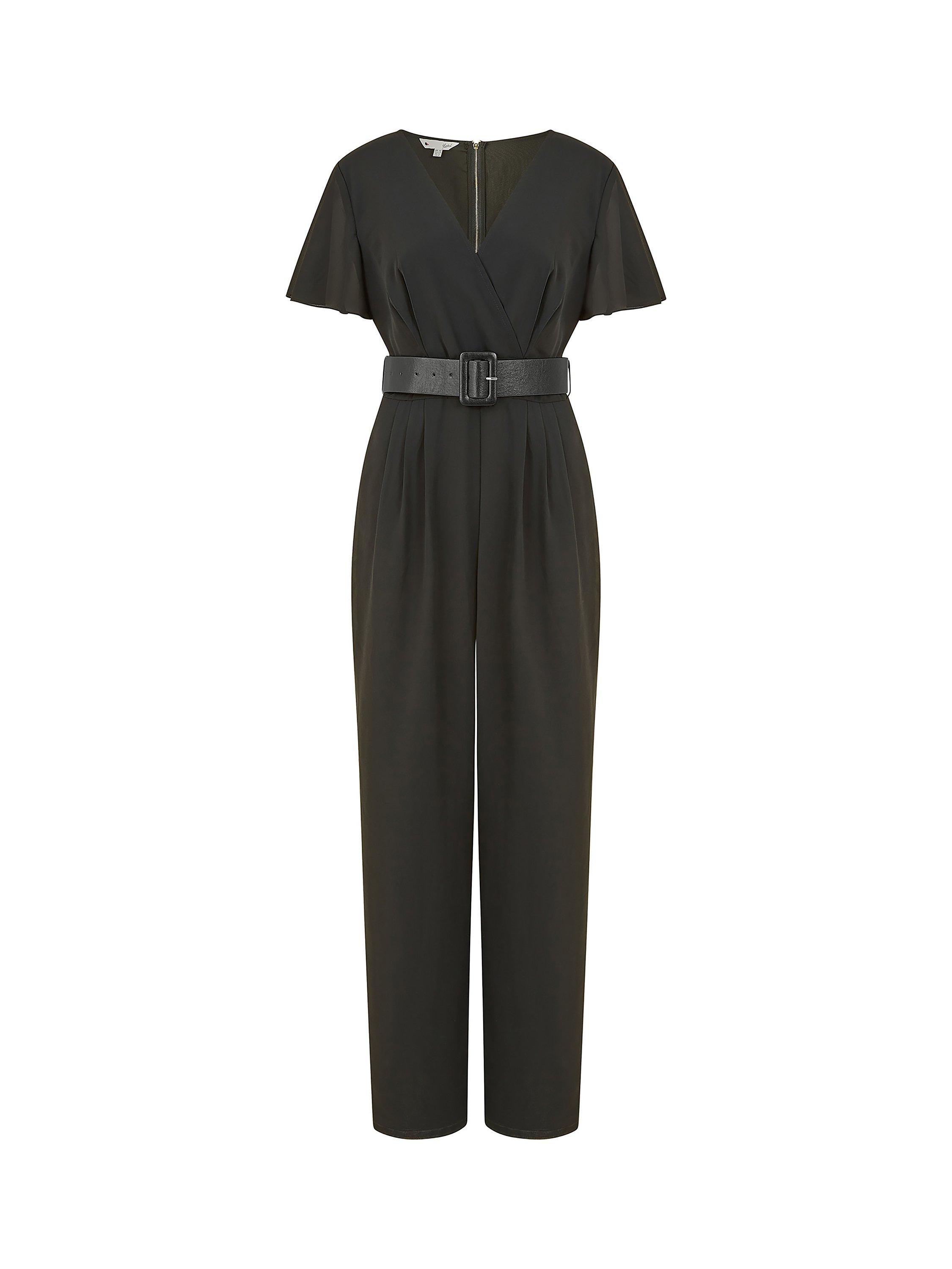 Product image 3 of 3, which shows Yumi Belted Wrap Over Jumpsuit, Black, 8