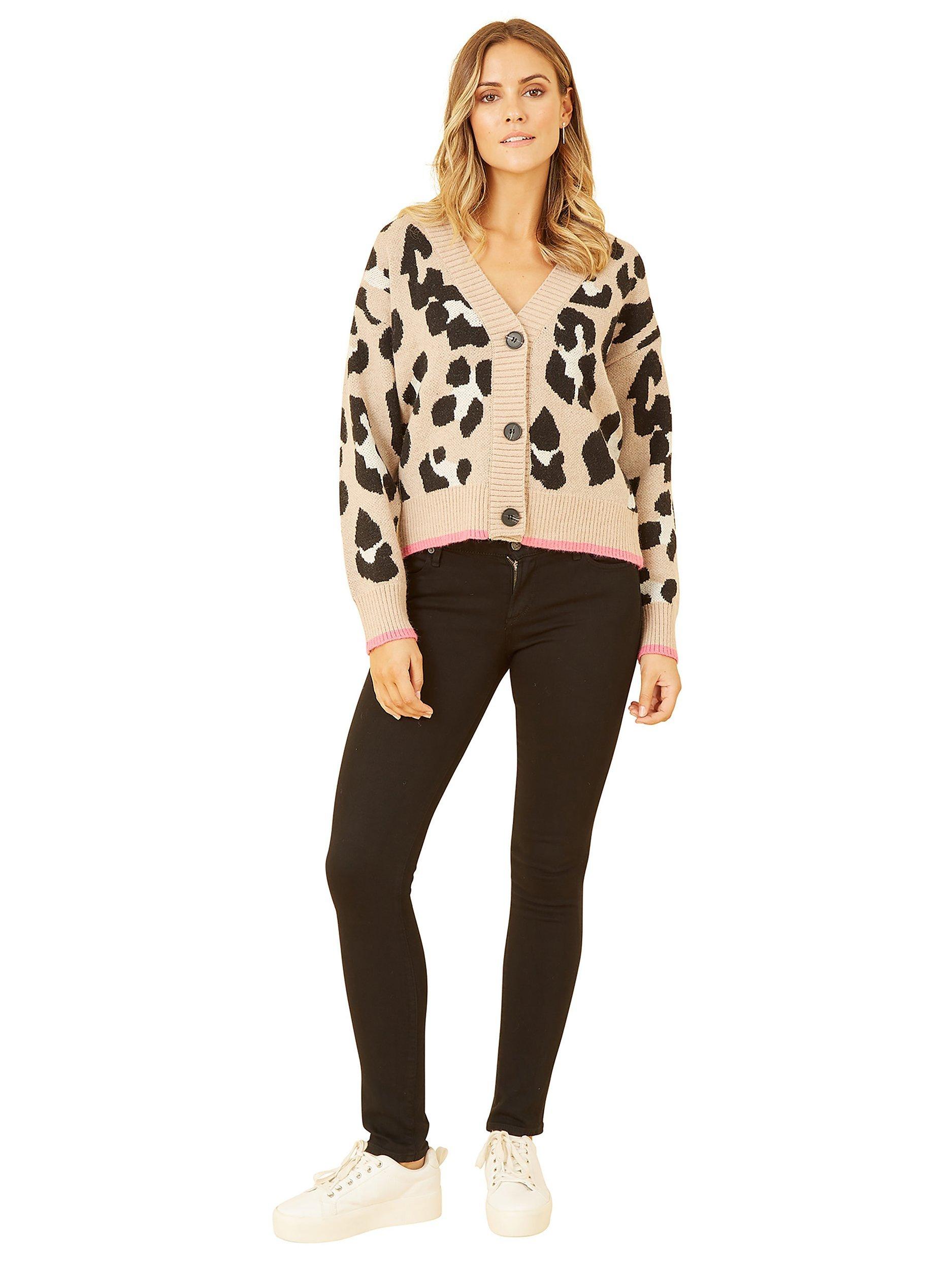 Product image 2 of 4, which shows Yumi Oversized Animal Print Cardigan, Beige, S-M