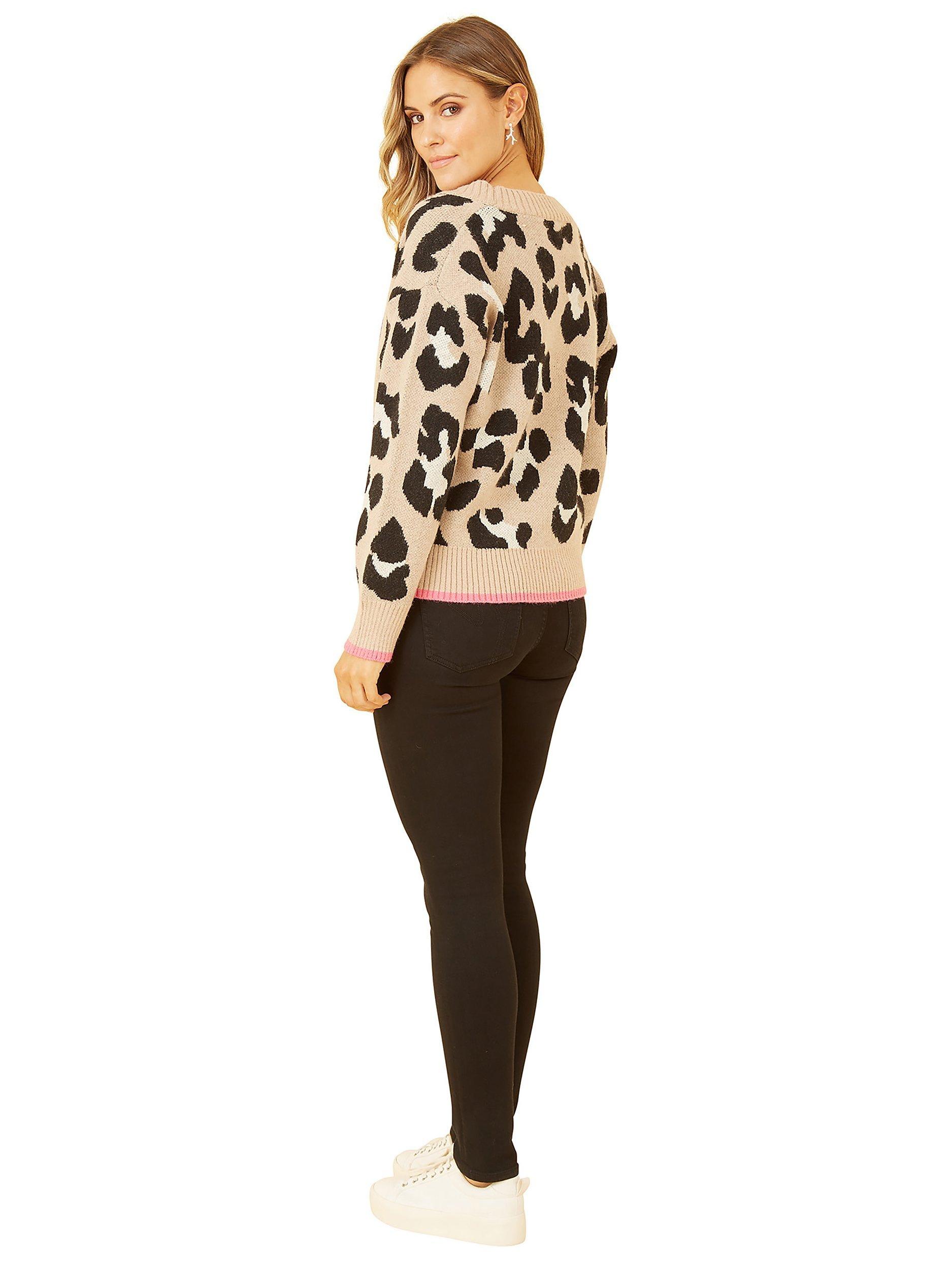 Product image 3 of 4, which shows Yumi Oversized Animal Print Cardigan, Beige, S-M
